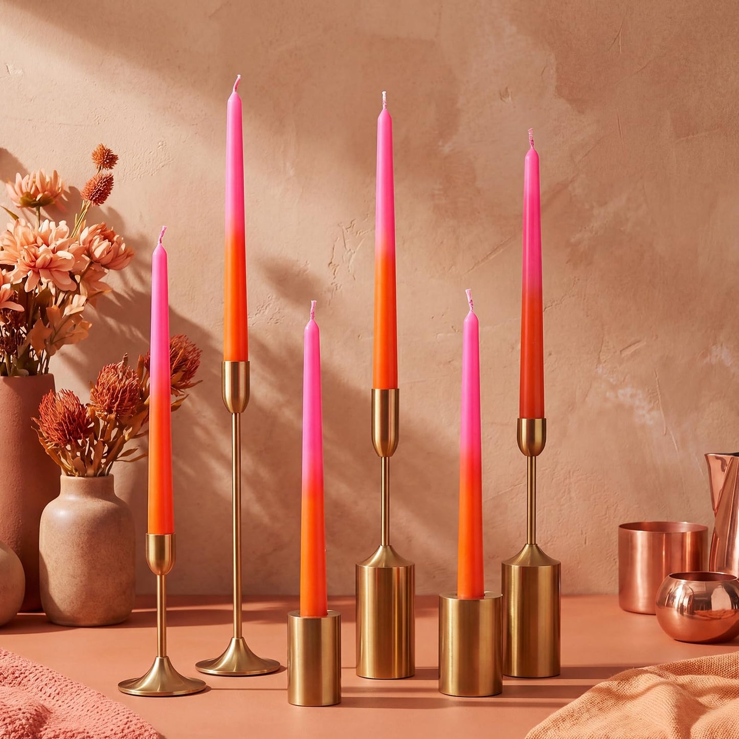 Photect 6 Pcs Pink and Orange Party Taper Candles 10 Inch Gradient Pink Orange Long Candles for Birthday Theme Party Dinner Table Home Bathroom Birthday Decor