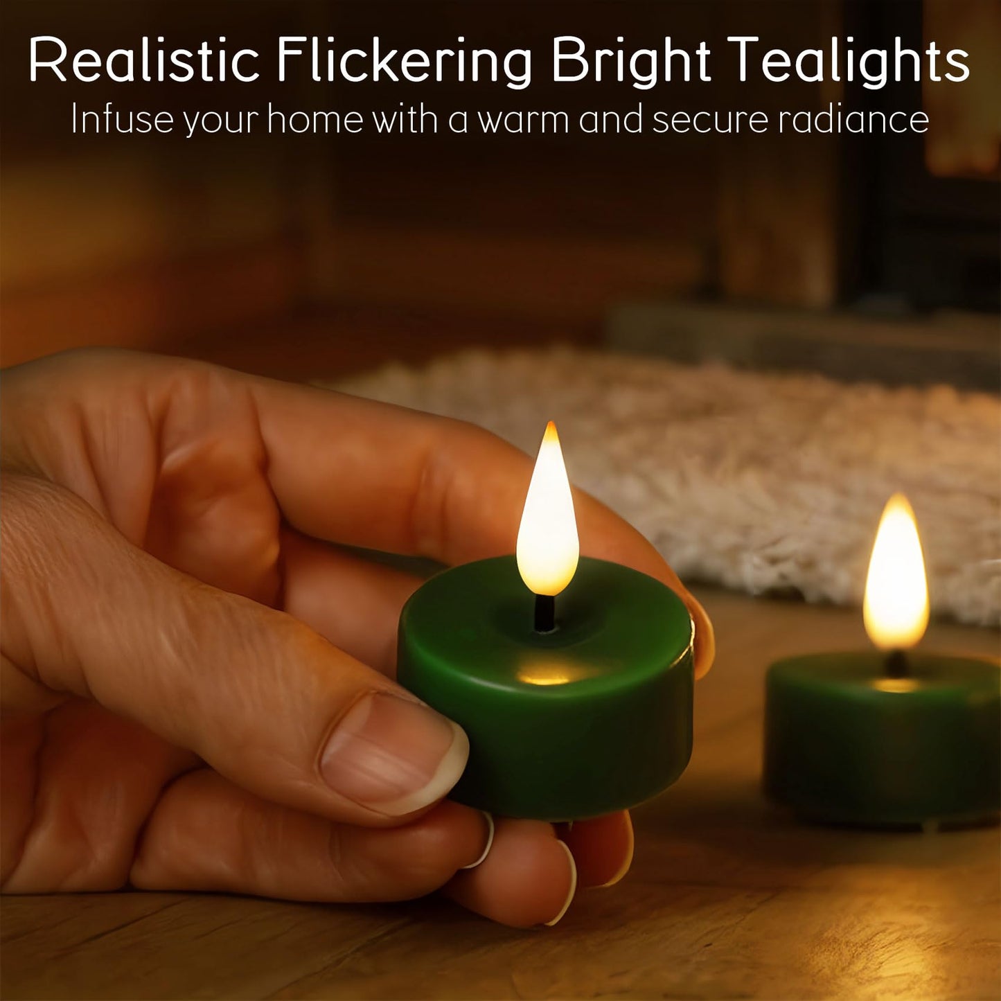 Eywamage Green Flameless Wax Tealights with Remote Batteries, Flickering LED Tea Votive Candles Set of 10