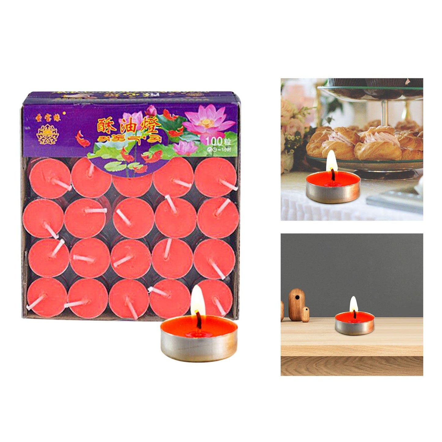 Gcljlmy 100x Smokeless Round Candles 1H Long Burning Tea Light Tibetan Buddhist Church Tealight Ghee Butter Lamp Candles for Meditation Wedding Rituals Altars (Red)