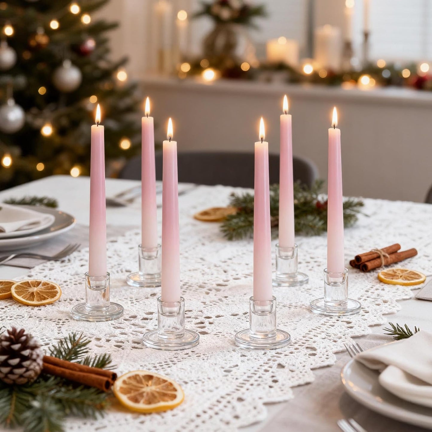 6 PCS Glass Taper Candle Holders Clear Short Tapered Candlestick Holders Set Small Glass Candle Stick Holder Decor for Table Centerpiece Wedding Dining Room Party Christmas Home Decorations