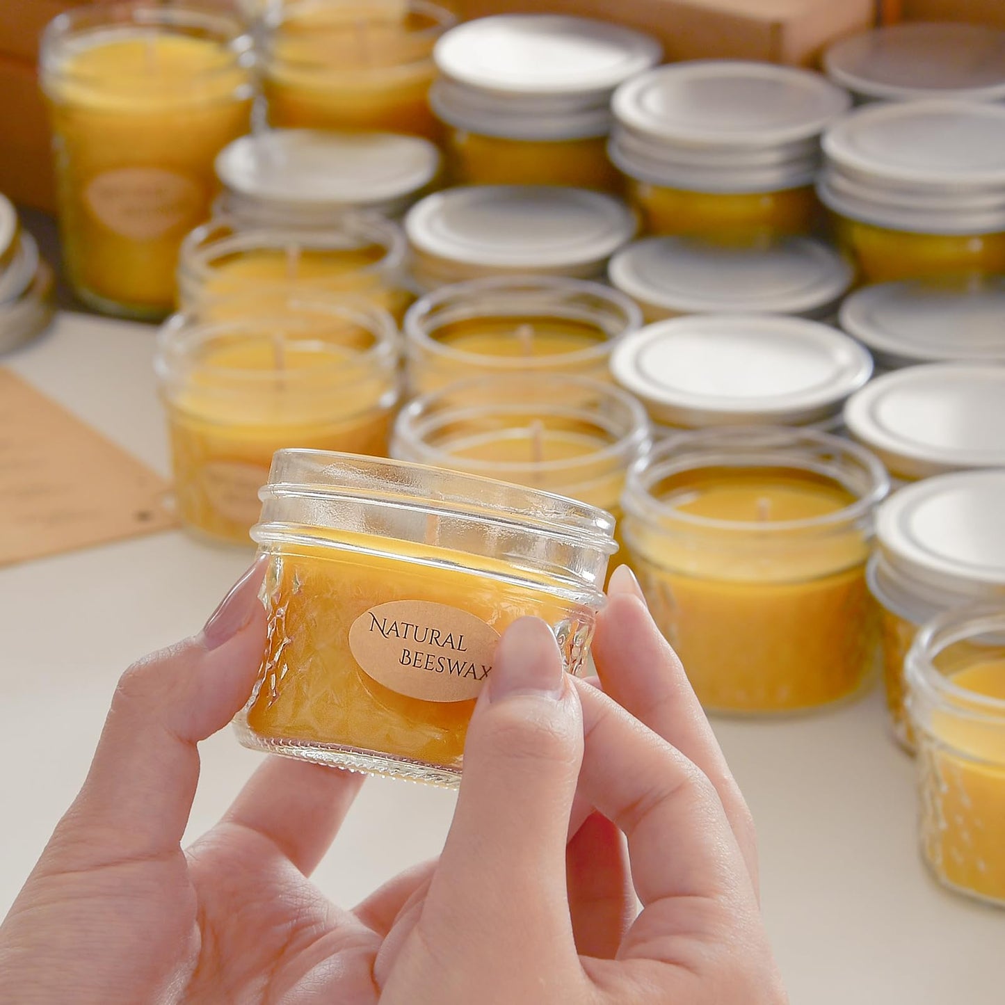 DEYBBY 3 Pack Beeswax Jar Candles Set - Beeswax Candles Gift,18 Hrs Burn - Handpour Bees Wax Candle for Dinner Home Party Spa