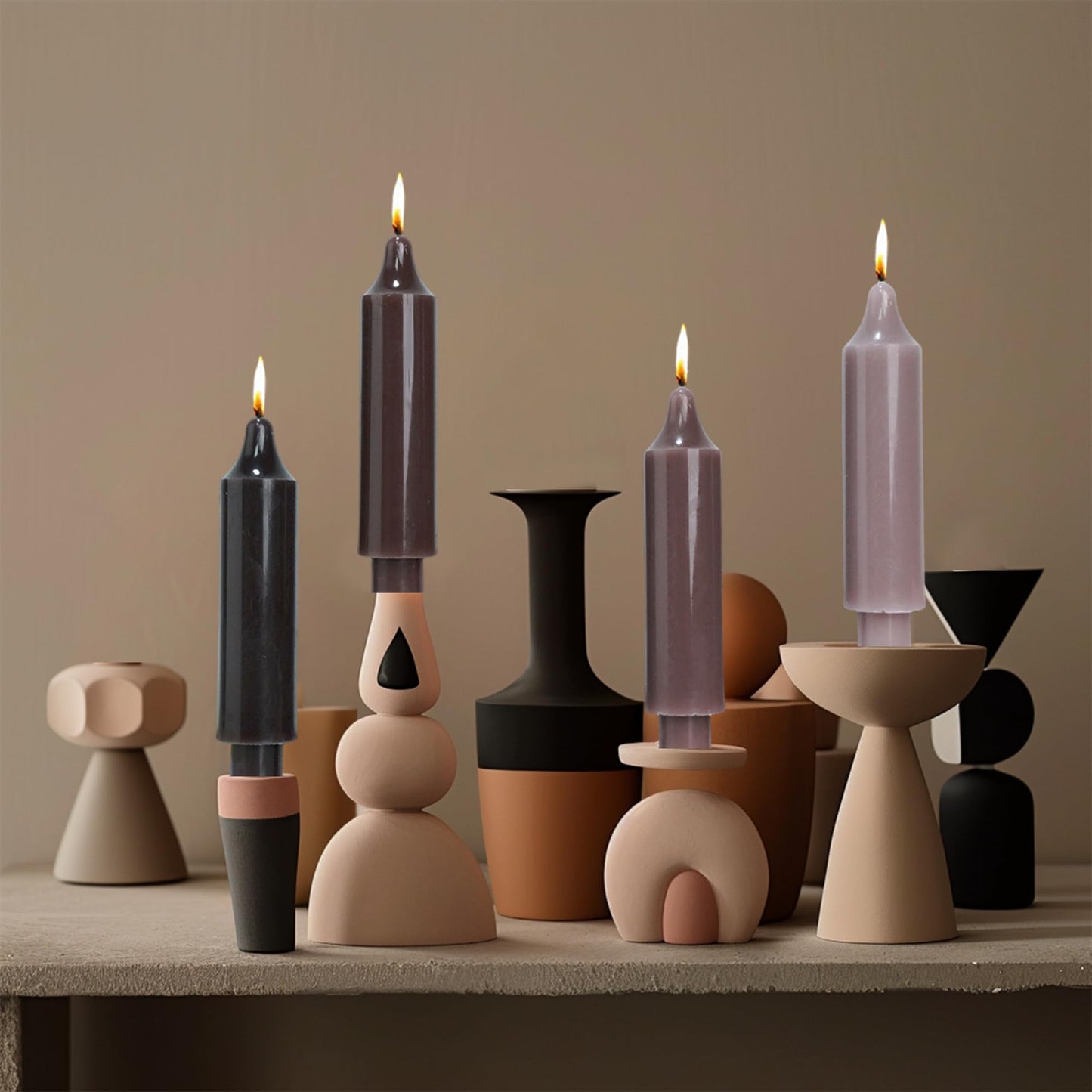 Brown Short Taper Candle Stick Dripless Dinner Candle for Wedding Party Decoration Home Dinner,6.5inch,4 Pack,Gradient Brown