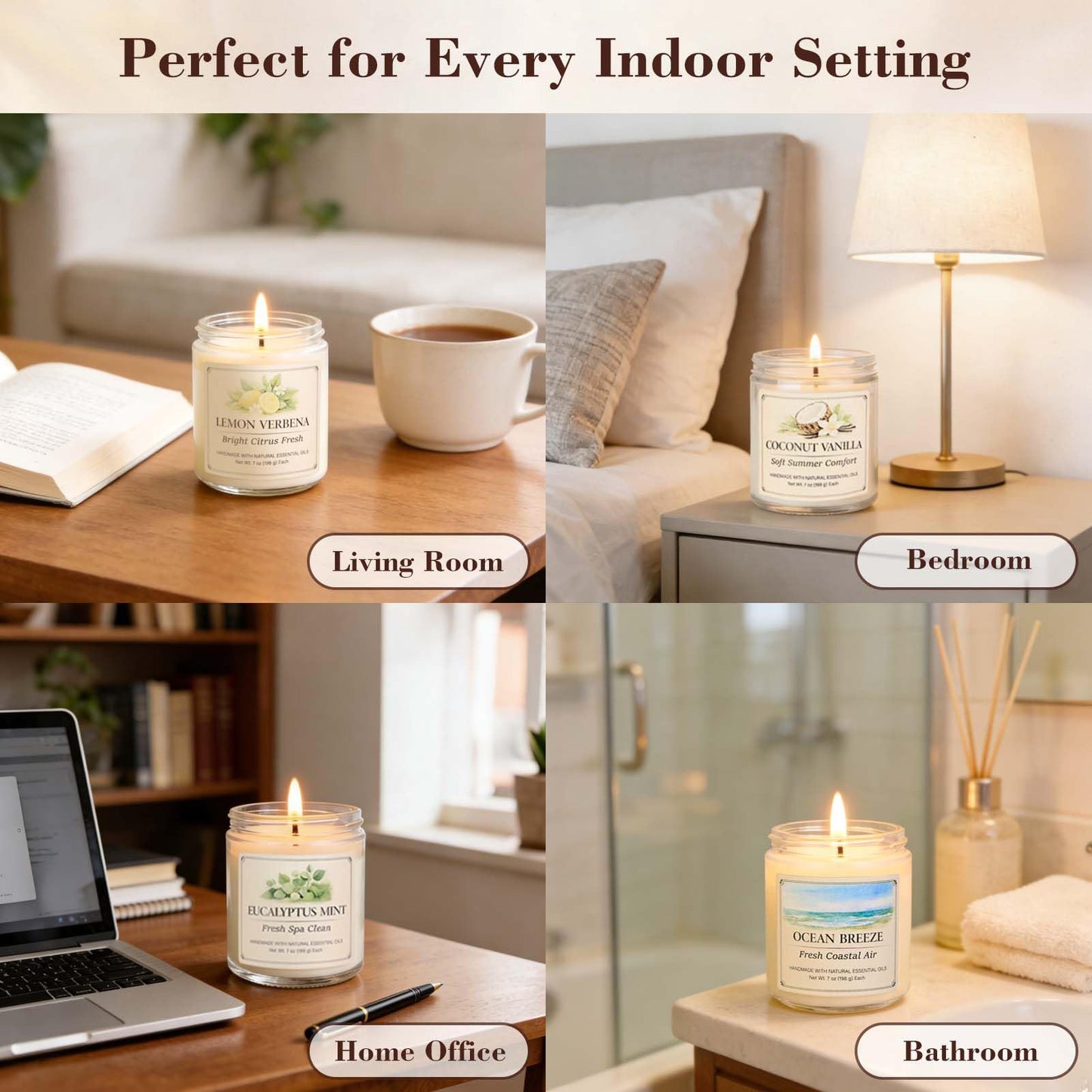 Scented Candle Gift Set, 6 Pack 7oz Natural Soy Wax Aromatherapy Candles, Coconut Vanilla Lemon Verbena Fresh Linen Scents, Long Burning Candles for Home Relaxation & Gifting