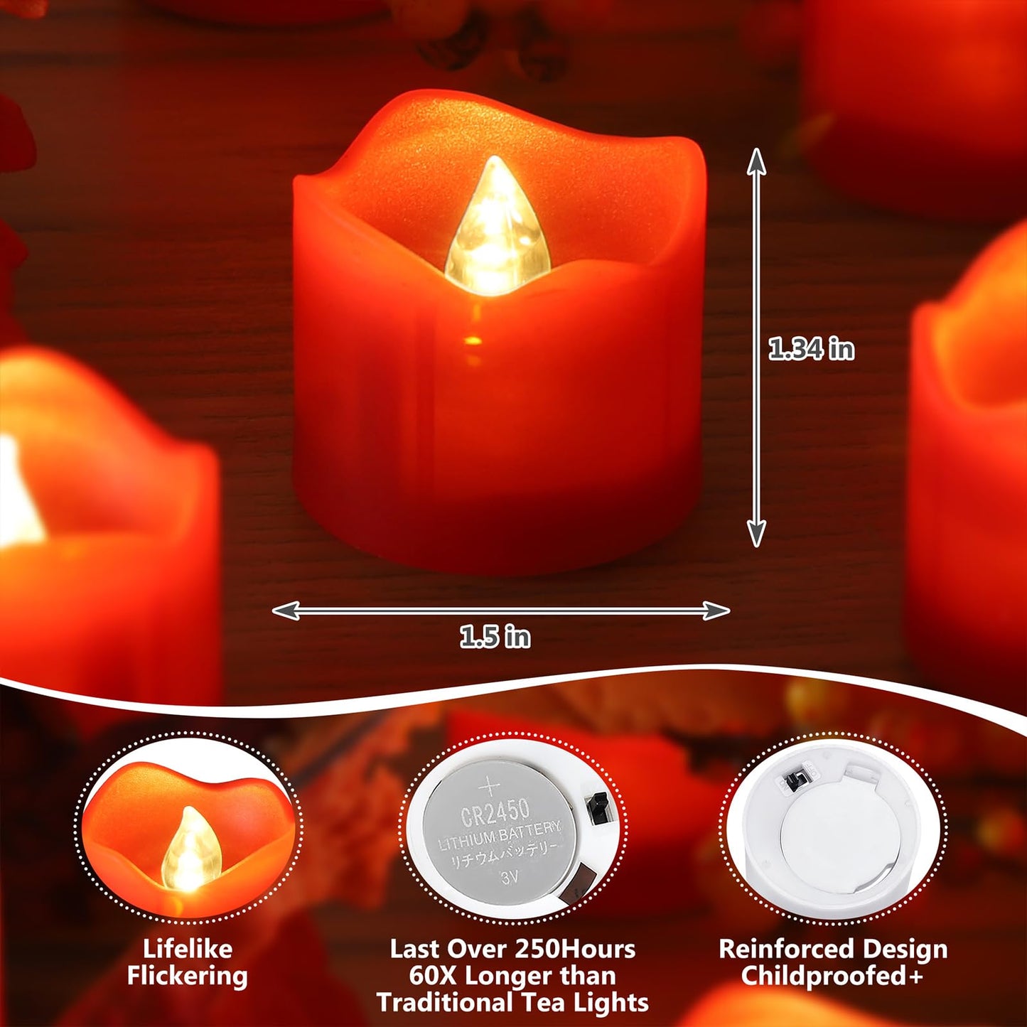 Topstone Red Remote Control Flameless Tealight Candles,CR2450 Battery Powered Votive Candles with Timer,Electric Fake Candle for Home, Christmas Decoration,Pack of 12
