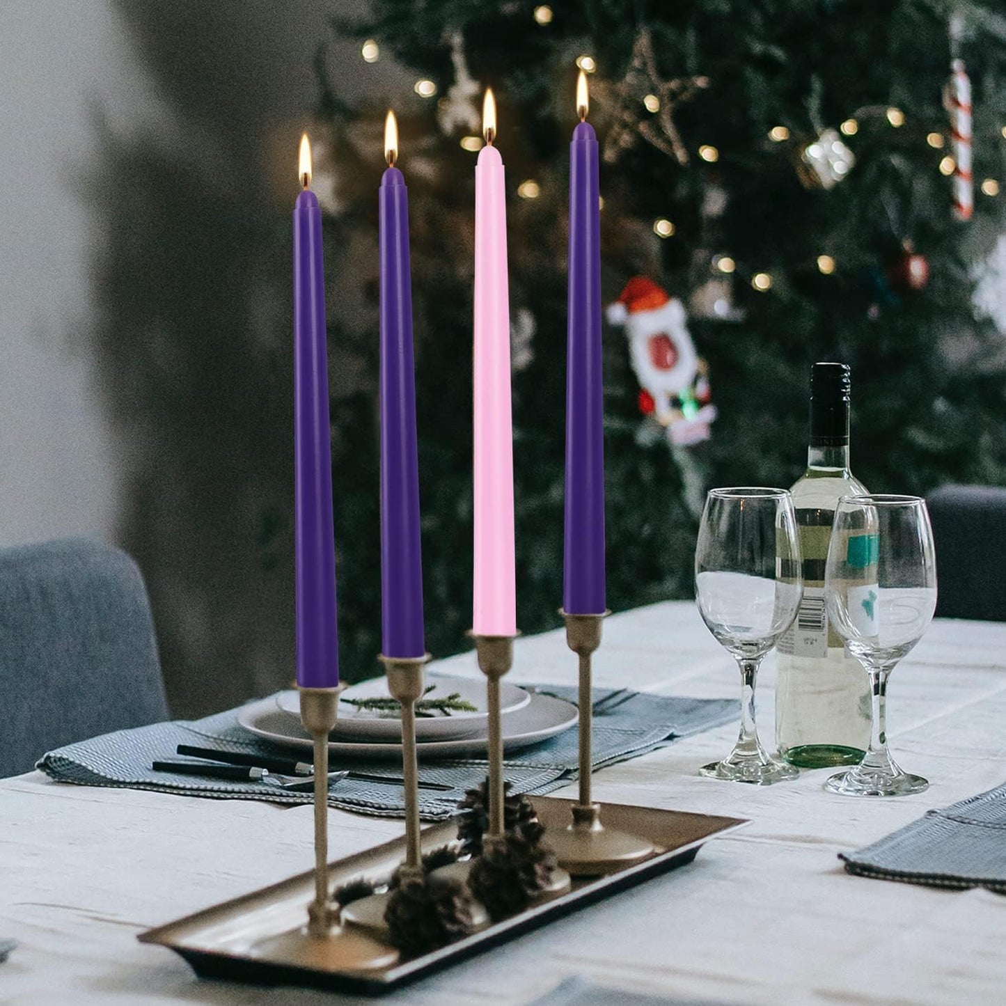 Topsics Advent Taper Candles, 12 Pack Christmas Advent Candles Set, Taper Candles for Seasonal Celebration - 9 Purple and 3 Pink