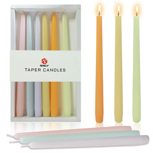 10 Inch Taper Candles Handmade Smokeless Set of 6 – Unscented Tapered Candles in Candy, Candle Sticks for Wedding, Home Decor, and Dinner Table