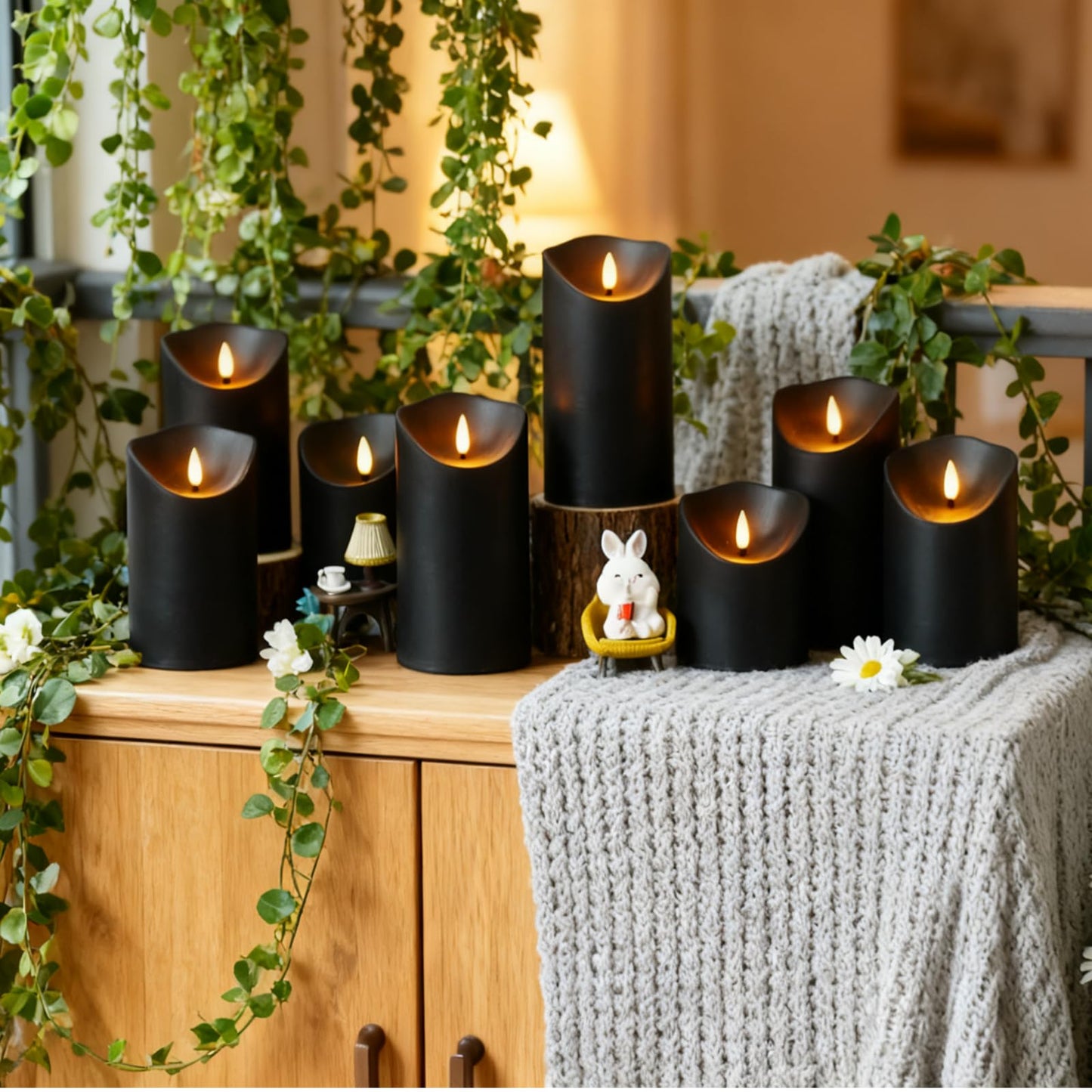 Nimiko Flameless Candles with Remote, Battery Operated Flickering Flameless Candles, LED Candles with Timer 2/4/6/8H, with Realistic LED Candles Set of 24 (D3 x H 3" 4" 5") (Black)