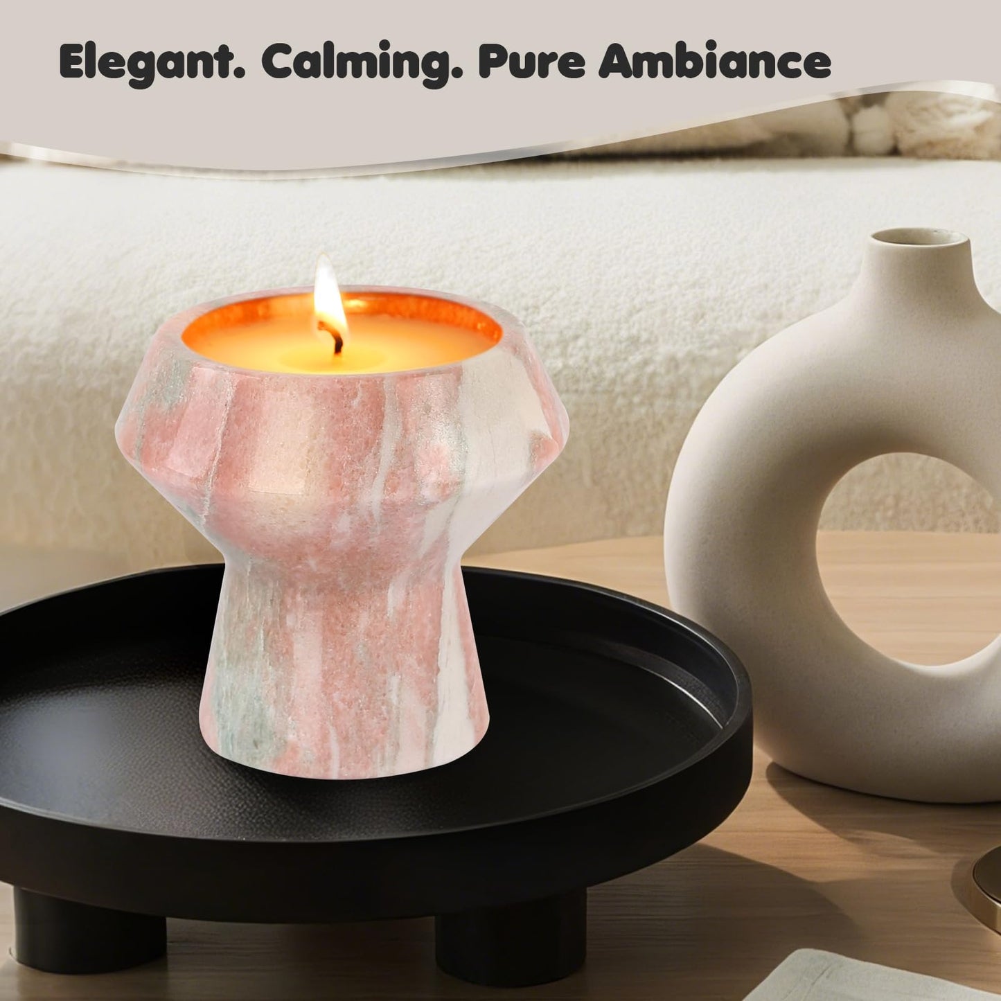 Natural Stone Candle | Handcrafted Red Marble Container | Warm Glow Home Decor |Soy Wax | Non Toxic, Cotton Wicks | Reusable Keepsake Jar | Unique Gift