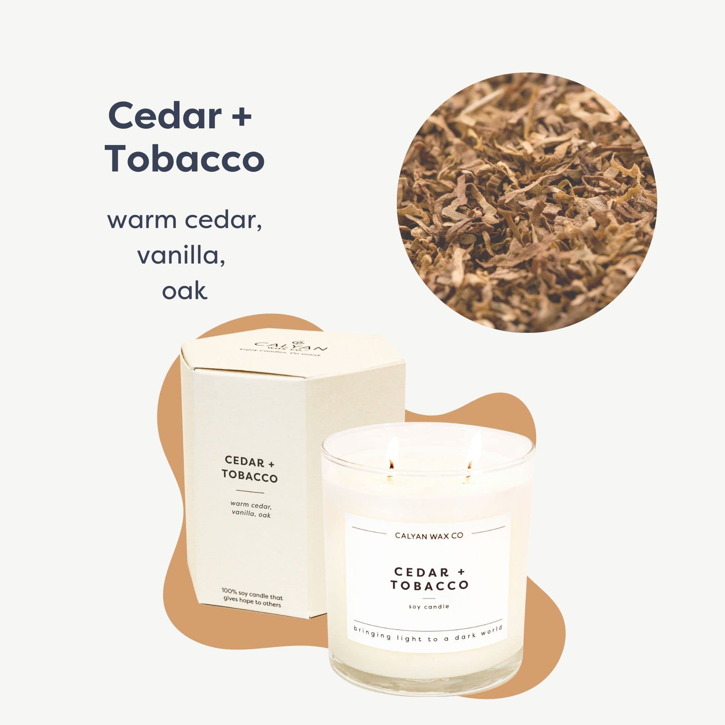 Calyan Wax Co. Cedar & Tobacco 2 Wick Scented Candle - 37 Hour Burn - Luxury Clean Soy Wax Candles - Long Lasting Large Glass Jar Candle for Home - 8.8oz