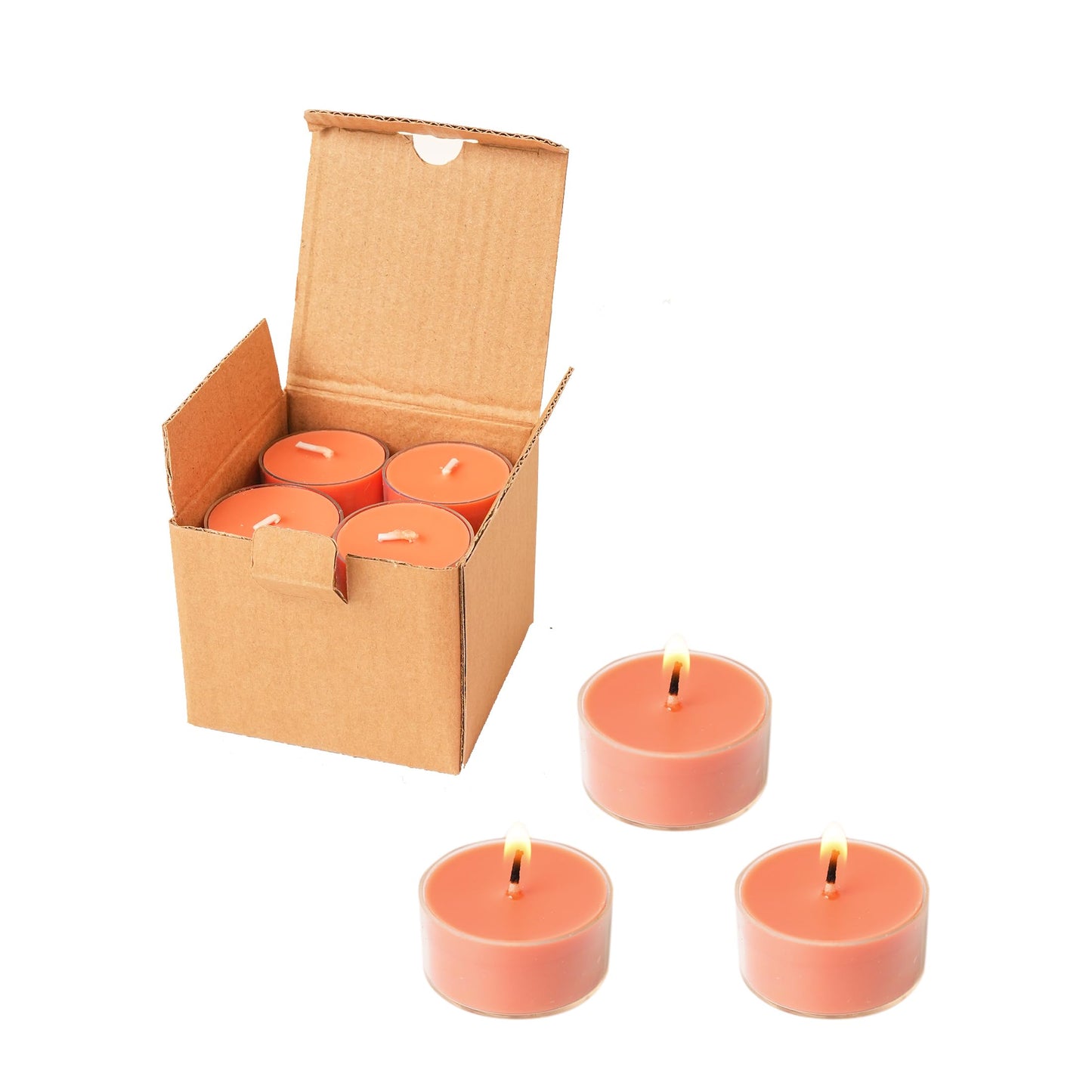 MUUFAZA 12 Unscented Natural Soy Tealight Candles in Clear Cups, 5H Long Clean Burning, Hand-Poured Orange Mini Tea Candle Set for Parties, Spa, Meditation, Gift, Holiday, Emergency, Home Decor