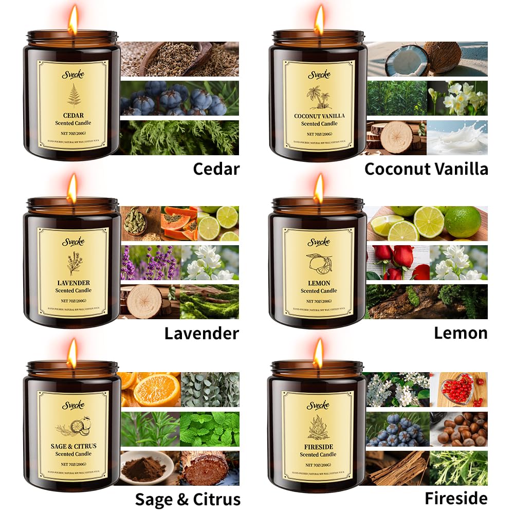 SVECKE 6 Pack 42oz Fall Scented Candles, Soy Wax Candles for Home, Aromatherapy Candle Gift Set for Women Men, Long Lasting Jar Candles, Ideal for Birthdays Holidays