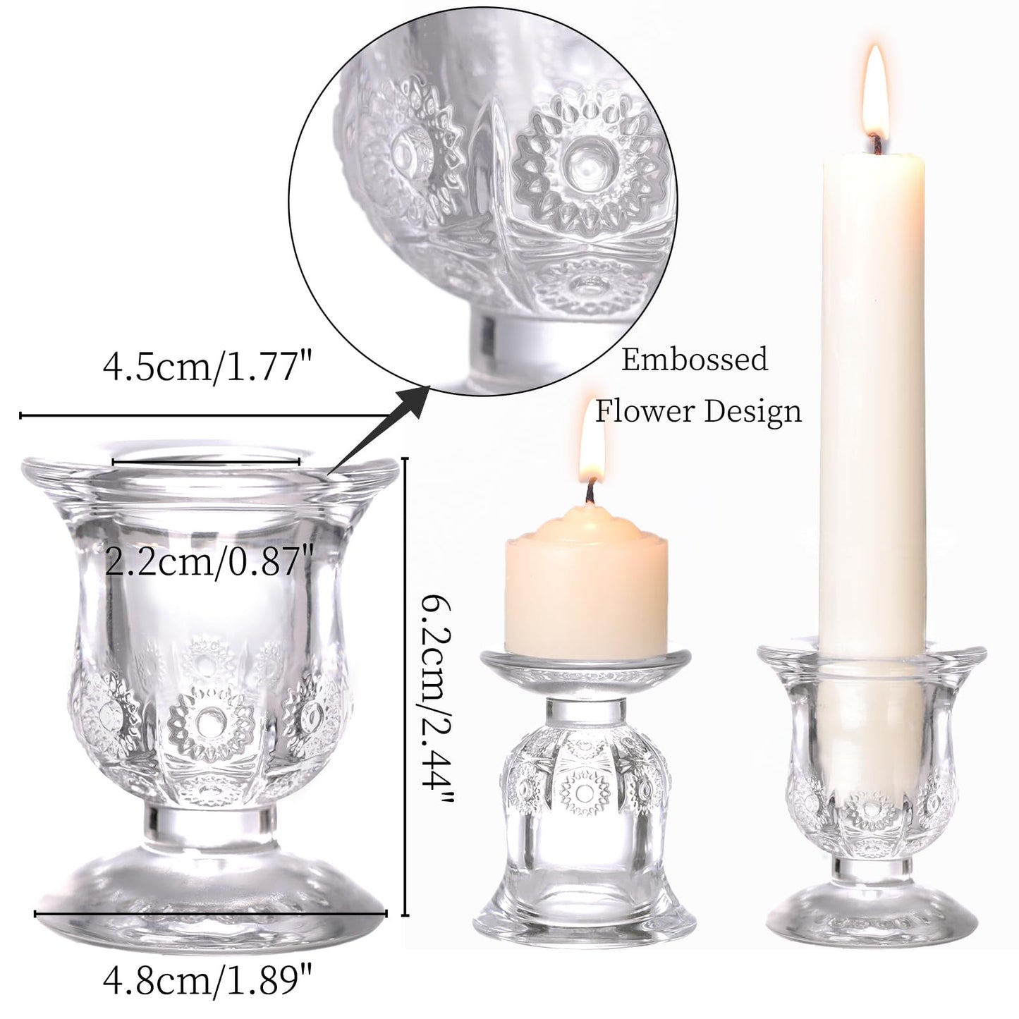 sunnyfuture 10pcs Clear Candlestick Holders, Glass Taper Candle Holders for Table Centerpiece Decor, Wedding, Birthday, Gift