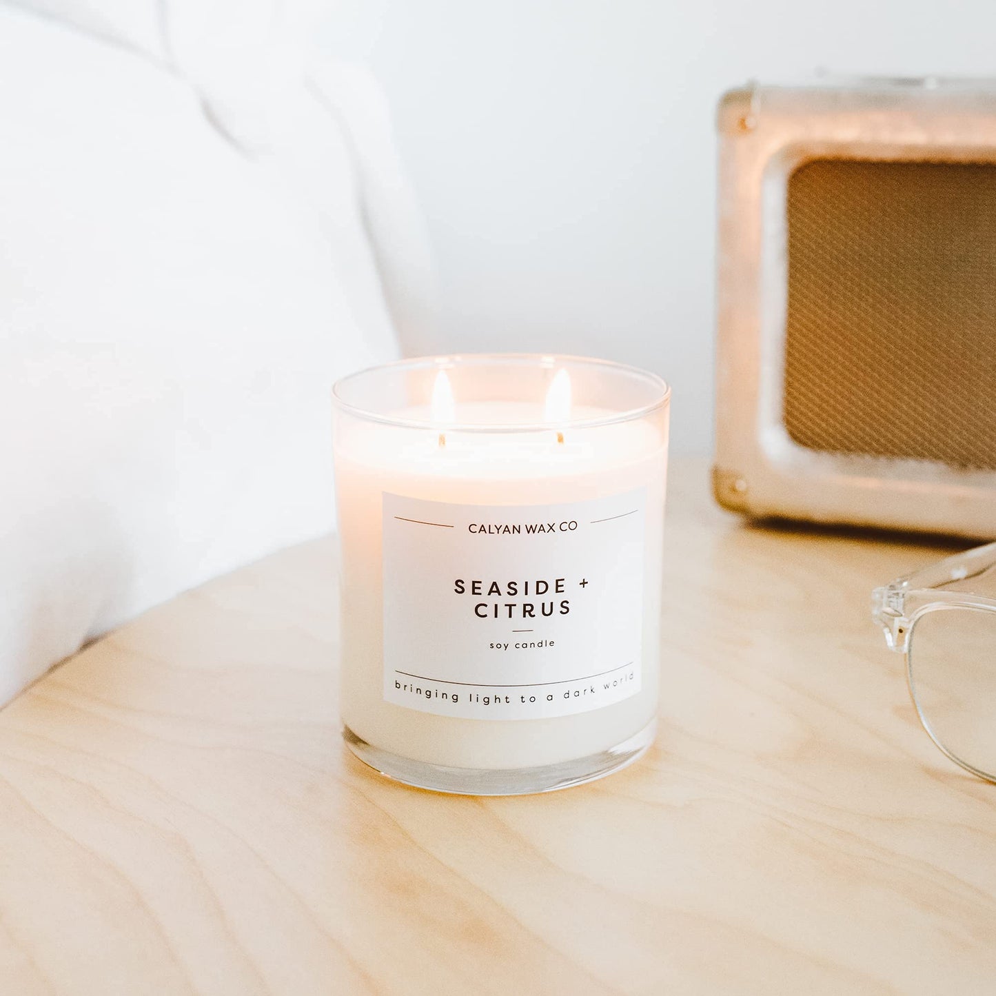 Calyan Wax Co. Seaside & Citrus 2 Wick Scented Candle - 37 Hour Burn - Luxury Clean Soy Wax Candles - Long Lasting Large Glass Jar Candle for Home - 8.8oz
