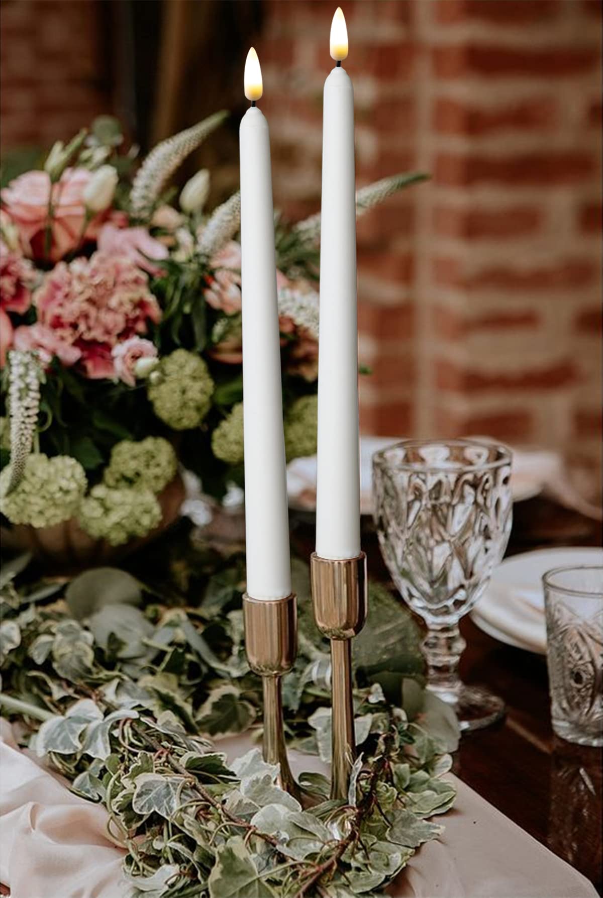 NONNO & ZGF 10 Pack Flameless Taper Candles, Ivory Wax Coverd, 11-Inch, LED Battery Flickering Bright Candle with 2 Remote Controls, Timer, for Wedding, Family Dinner, Party, Festive or Home Decor