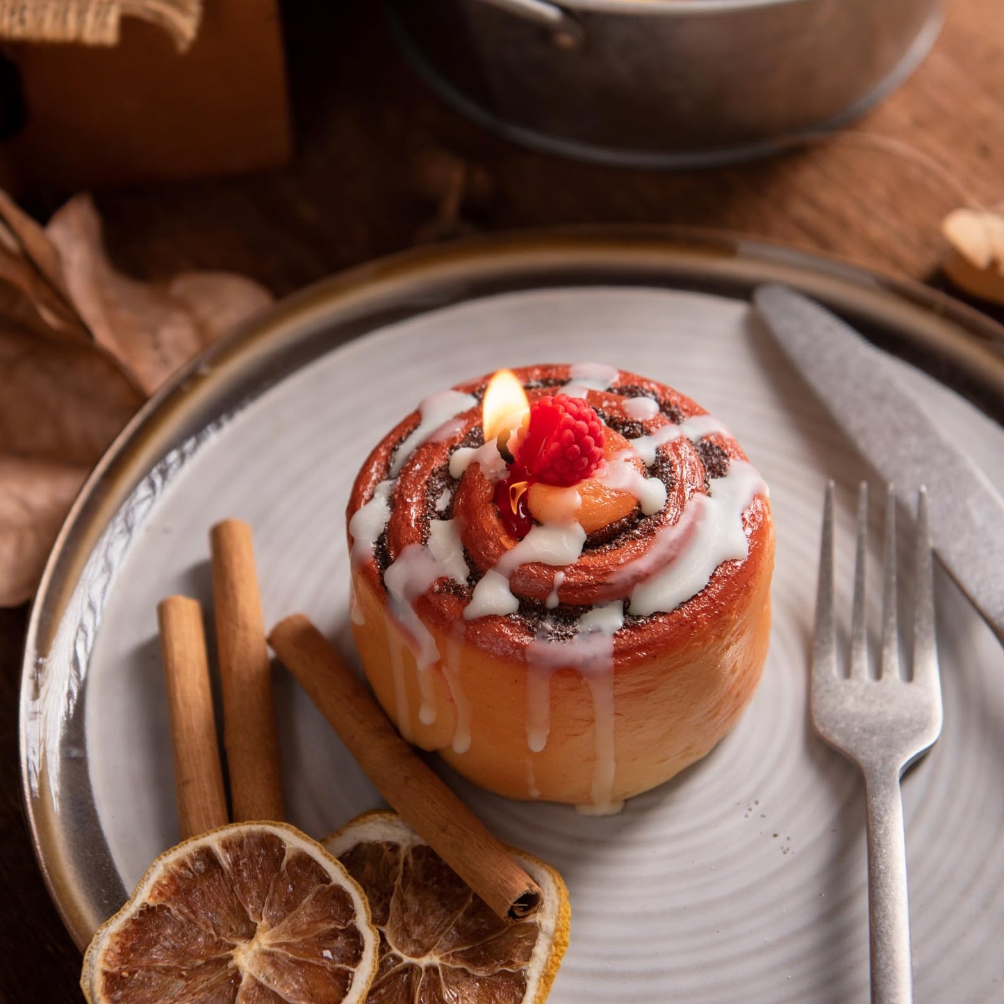 Raspberry Cinnamon Roll Realistic Food Vegetable Wax Candle