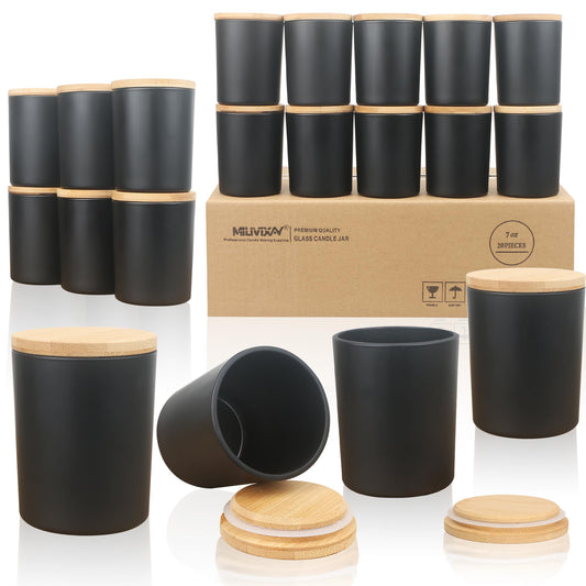 MILIVIXAY 20 Pack 7 OZ Matte Black Thick Glass Candle Jars with Lids - Bulk Empty Candle Jars for Making Candles - Spice, Powder Containers.