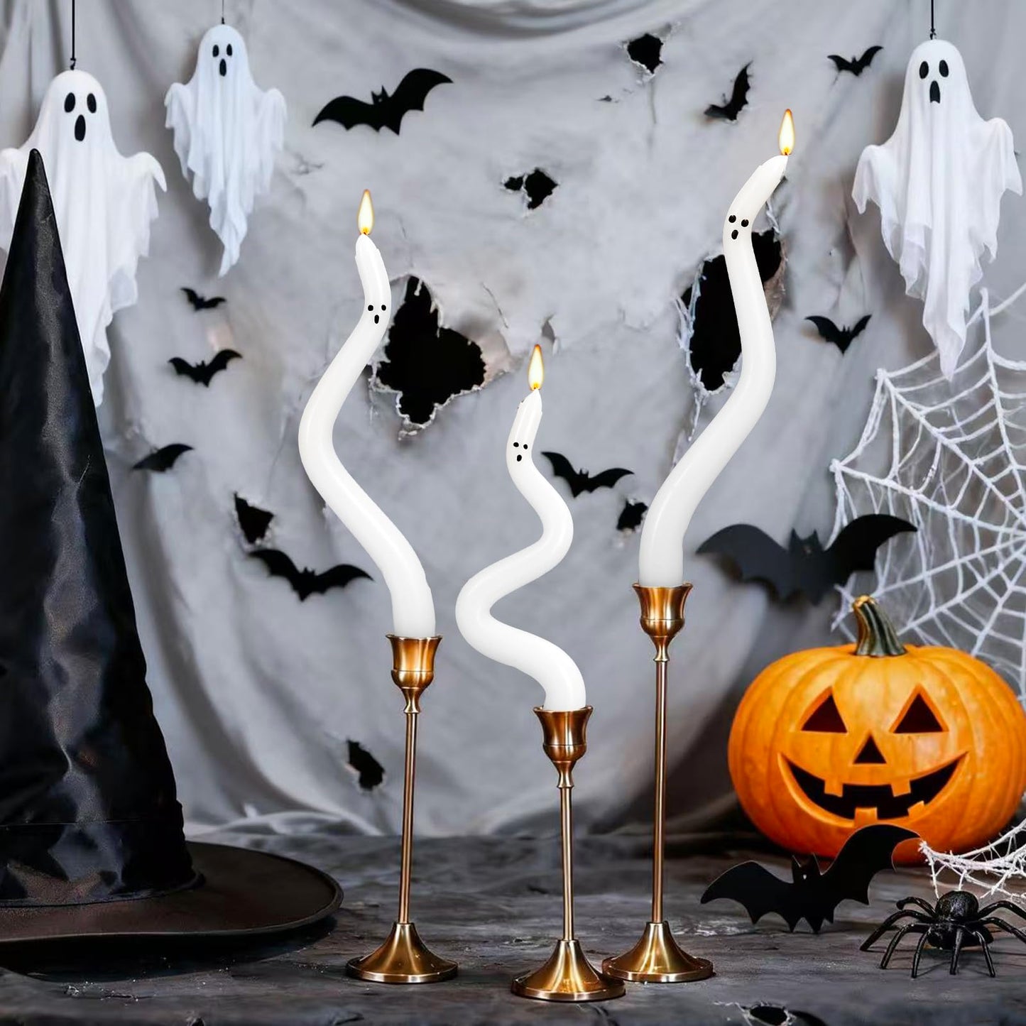 FYSUIMU 5 Pcs Halloween Ghost Taper Candles Funny Ghost Expression Twisted Wax Candles Decoration for Home Indoor Trick or Treat Party Table Supplies