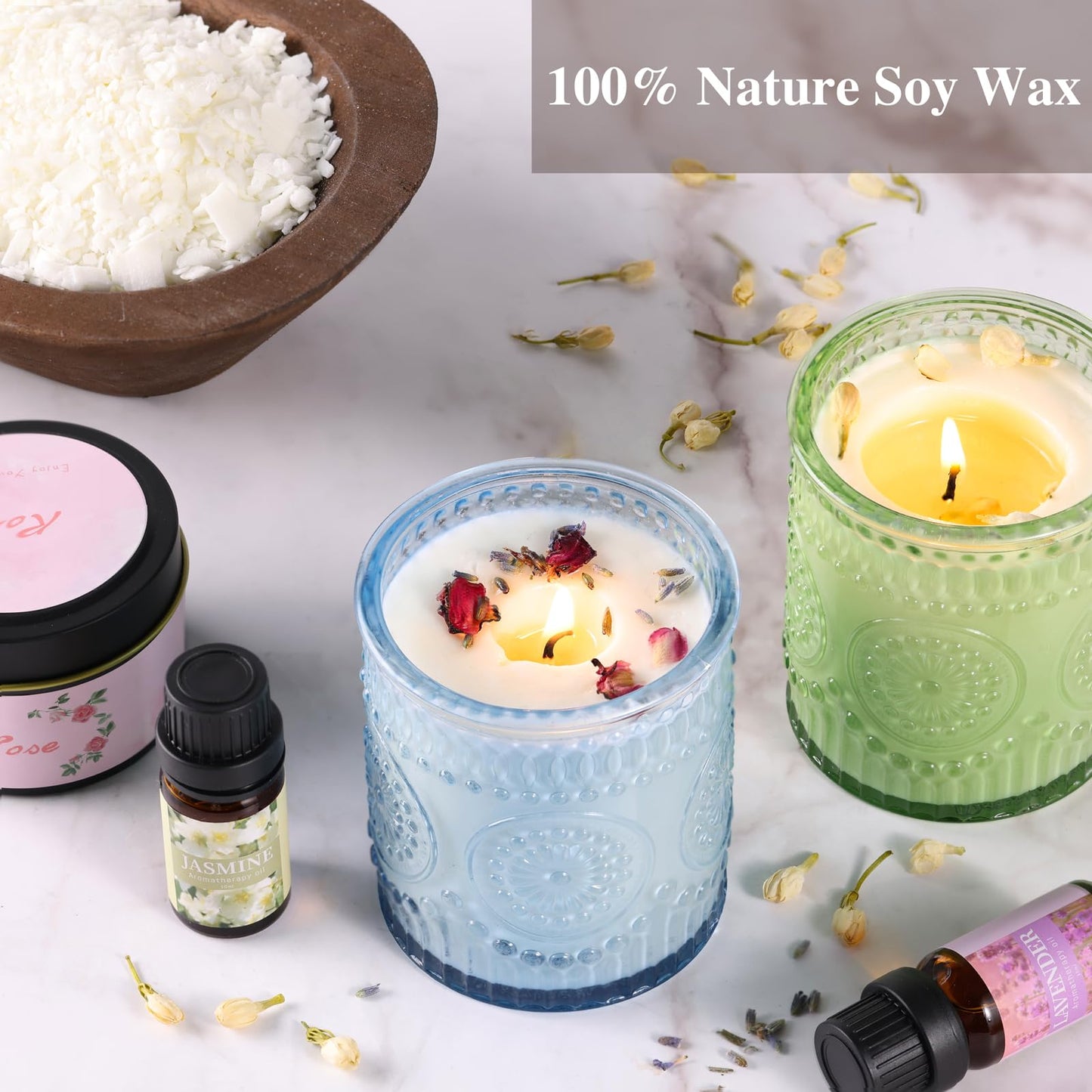 DARJEN Candle Making Kits - Soy Candles Making Supplies for Adults Including 4 Candle Jars(Amber, Purple, Blue, Green), Candle Tins, Wax, Scents, Dried Flower & More, DIY Arts & Crafts Kits Home Decor