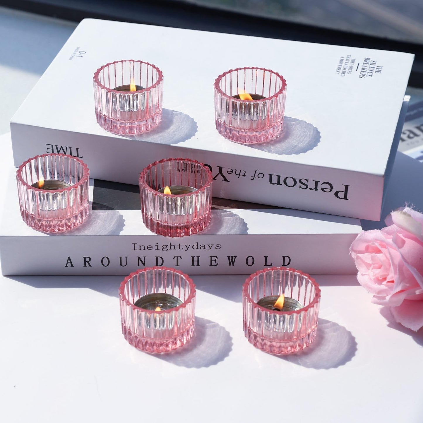 VOHO Pink Candle Holders for Girl Birthday Gifts, 12pcs Tealight Candle Holder for Centerpiece Table Decorations, Glass Candle Holder for Votive Candles & Tea Lights Candles