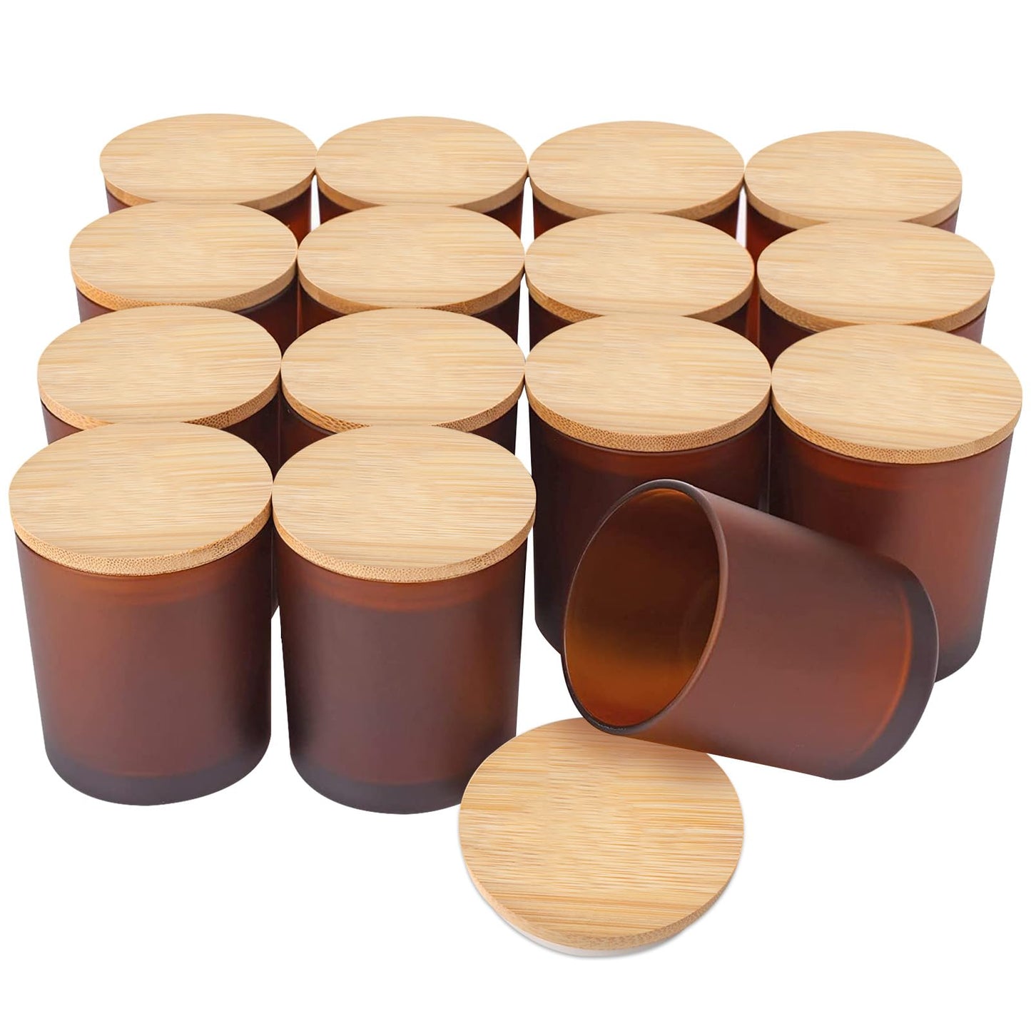 SUPMIND 15 Pack Candle Glass Jars- 7oz Frosted Amber Empty Candle Containers with Bamboo Lids, Matte Brown Jars in Bulk for Making Candles- 7 fl.oz