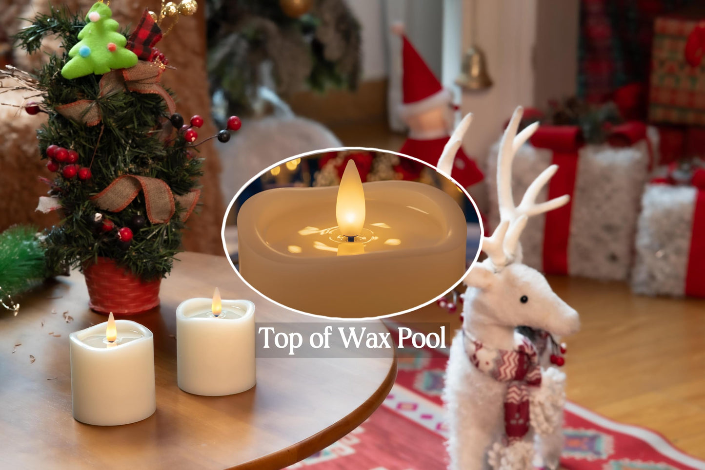 CozierGlow Flameless Pillar Candles Flickering with Remote Timer, Battery Operated LED Candles Up to 400 Hours, 3D Moving Flame Real Wax Candles. (Ivory with Art Water)