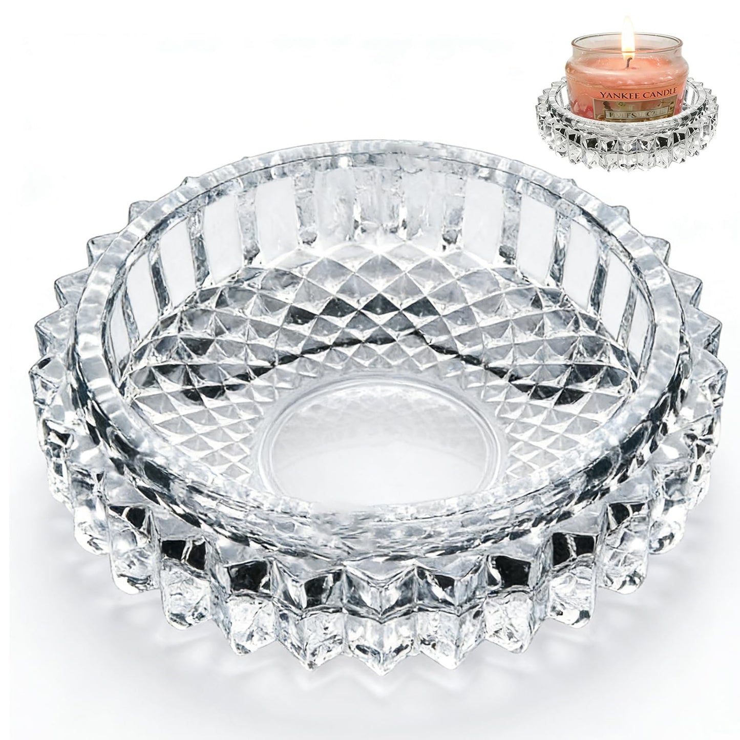 Clear Candle Holder Candle Dish – Chic Glass Candle Holder Tray for Home Decor, Boho Bar Decor – Candle Plate for Tea Light Votive Diffuser – 4.7 x 1.3 in (Clear)
