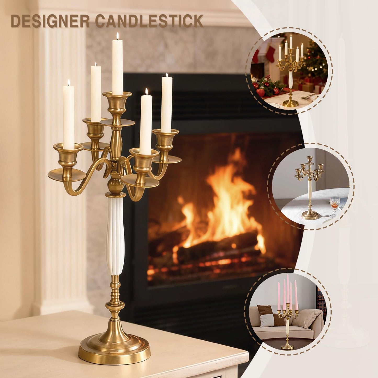 5-Head Metal Candelabra – Elegant Candlestick Holders for Wedding, Dining Table, Xmas Party, and Home Decor