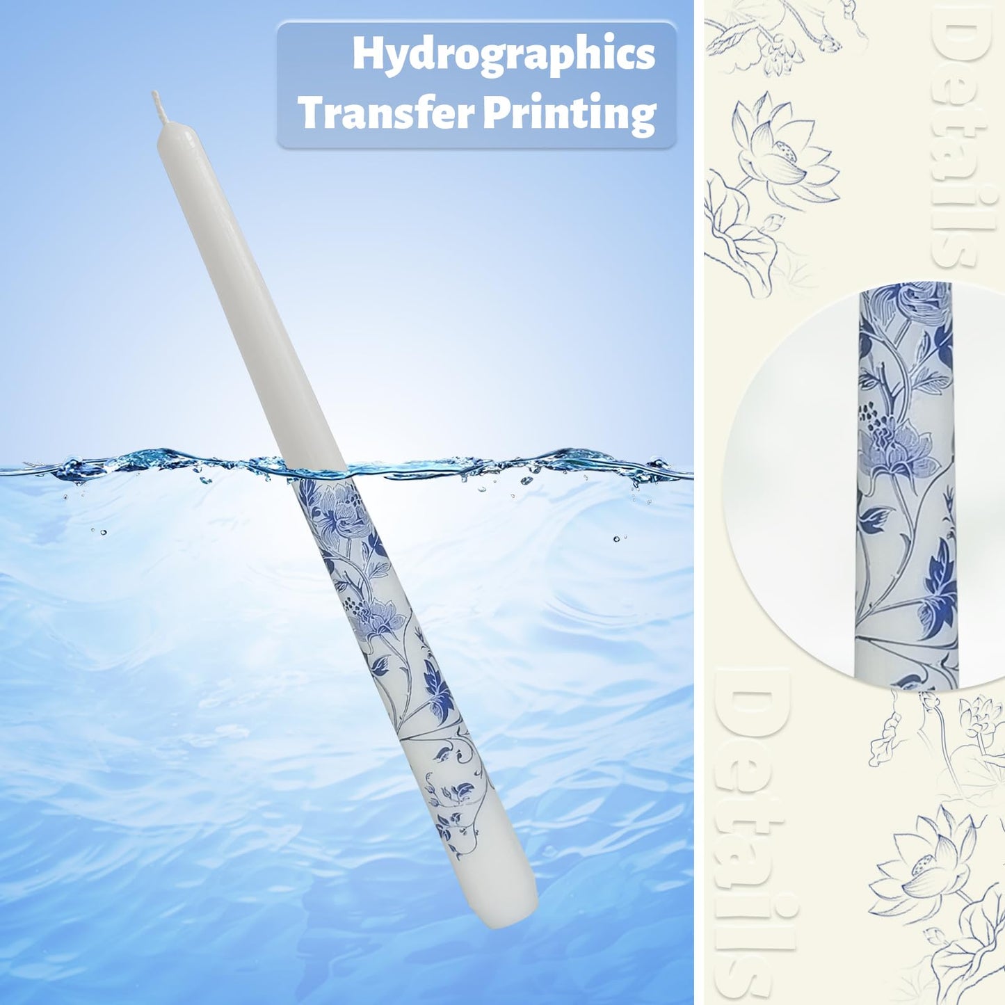 Blue and White Porcelain Taper Candles 10 Inch Print Candle Handmade Unscented Lotus Pattern Long Candles 2 Pack Twisted Candlesticks for Wedding Home Decoration Gifts