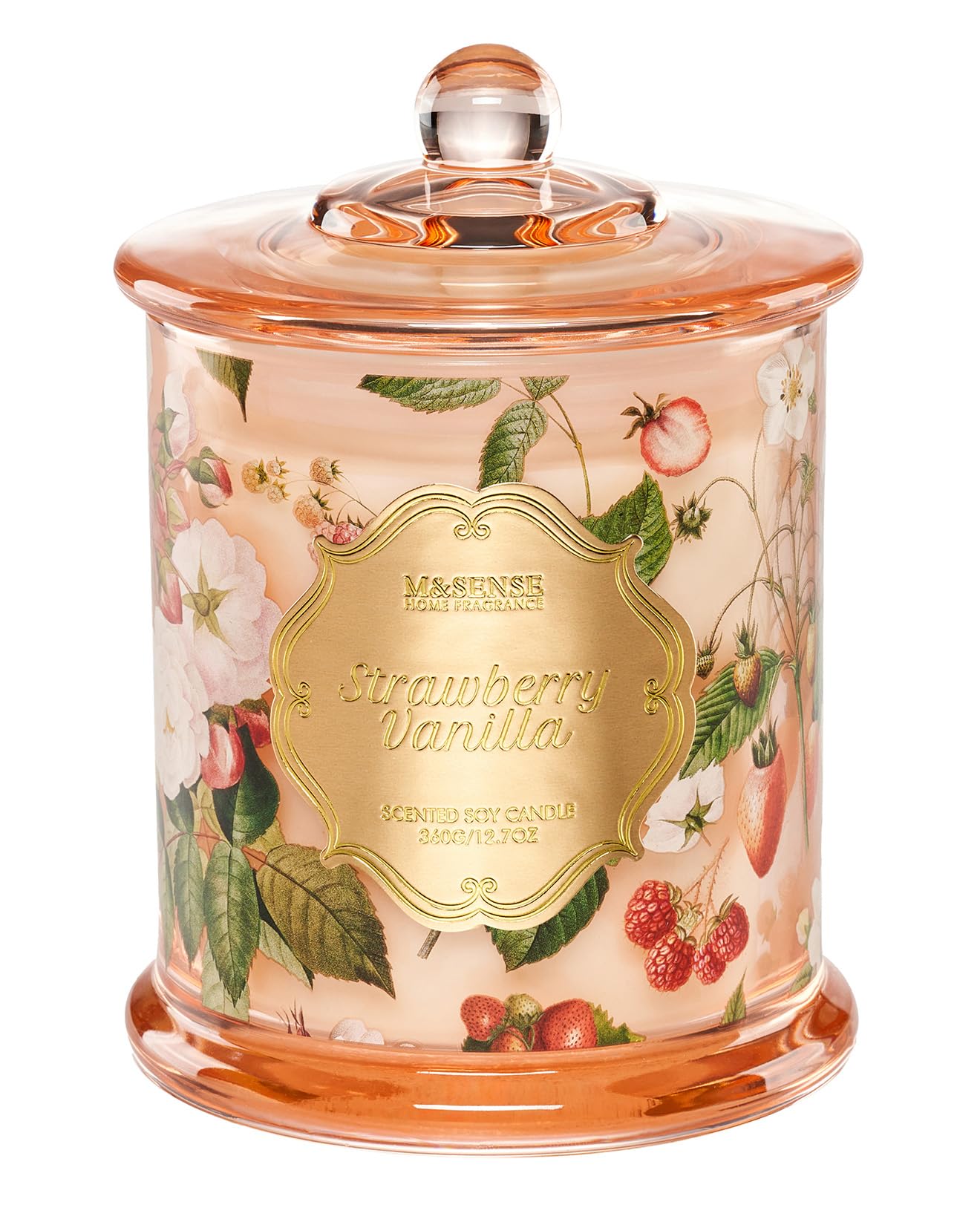 M&SENSE Strawberry Vanilla Scented Candles, Natural Soy Candle 75 Hours Burning, 12.7oz Large Vanilla Candles for Summer, Romantic Gifts for Women