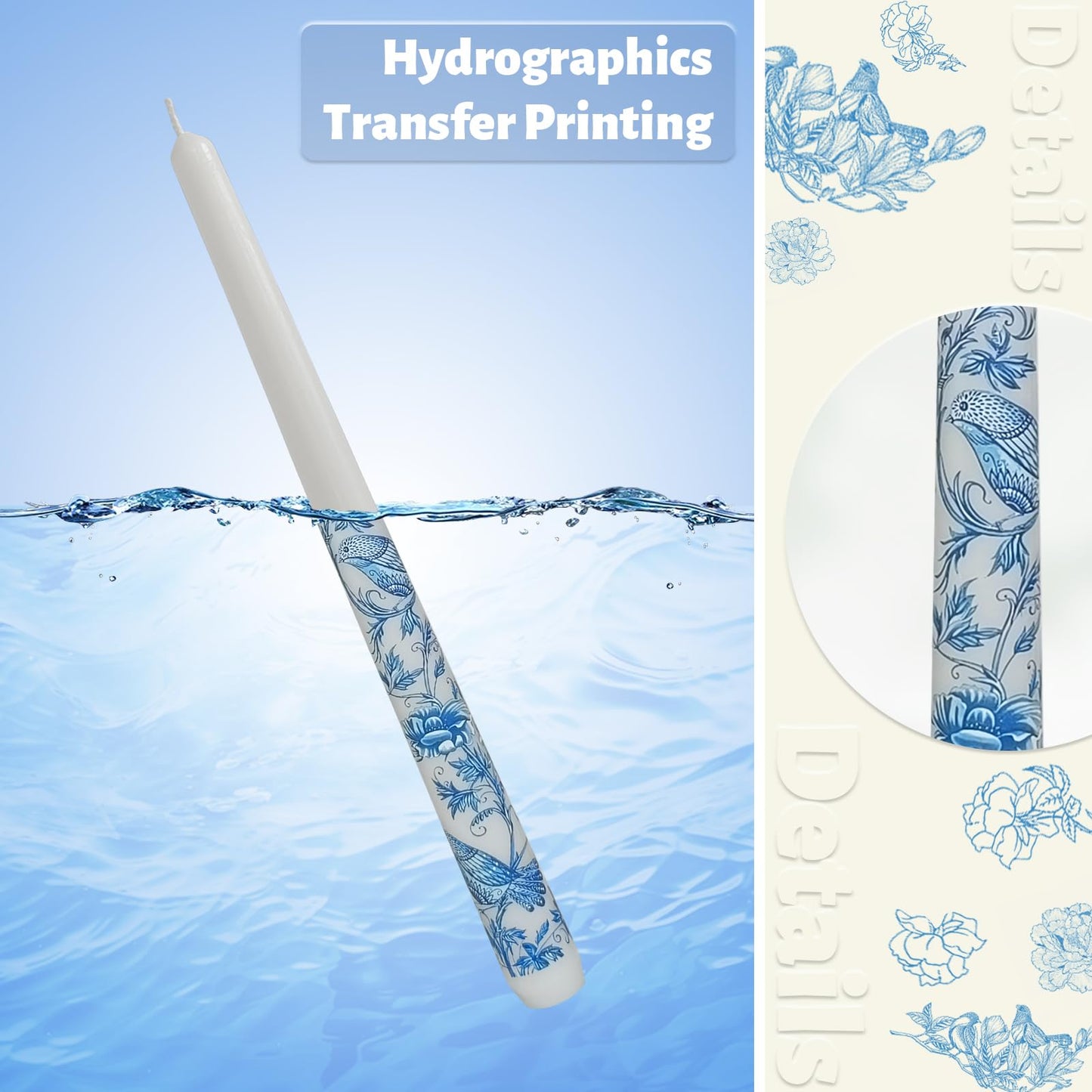 Blue and White Porcelain Taper Candles 10 Inch Print Candle Handmade Unscented Mandarin Duck Long Candles 2 Pack Candlesticks for Wedding Home Decoration Gifts