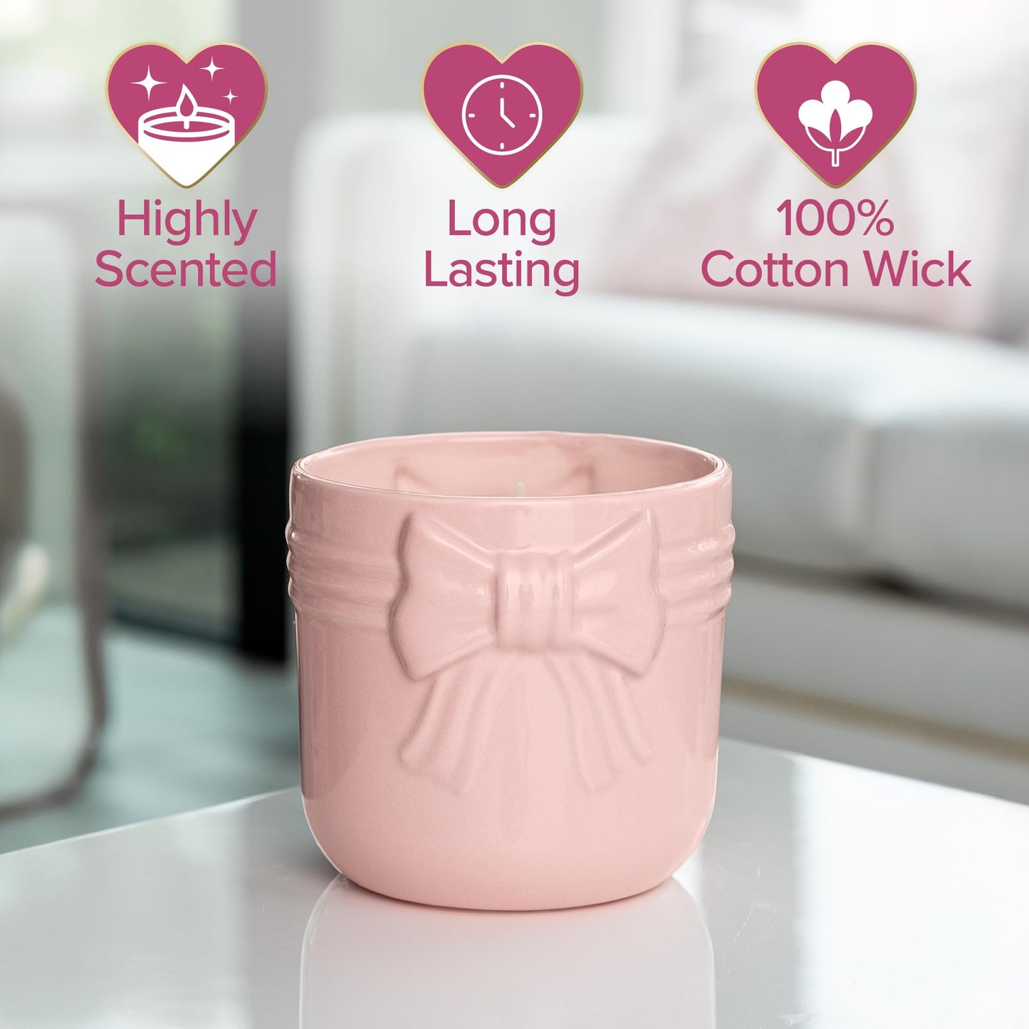 Paris Hilton Pink Spritz Scented Candle, Pink Ceramic Vessel with Embossed Bow Detail, Premium Plant Wax Blend, Cotton Wick, 22 Ounce