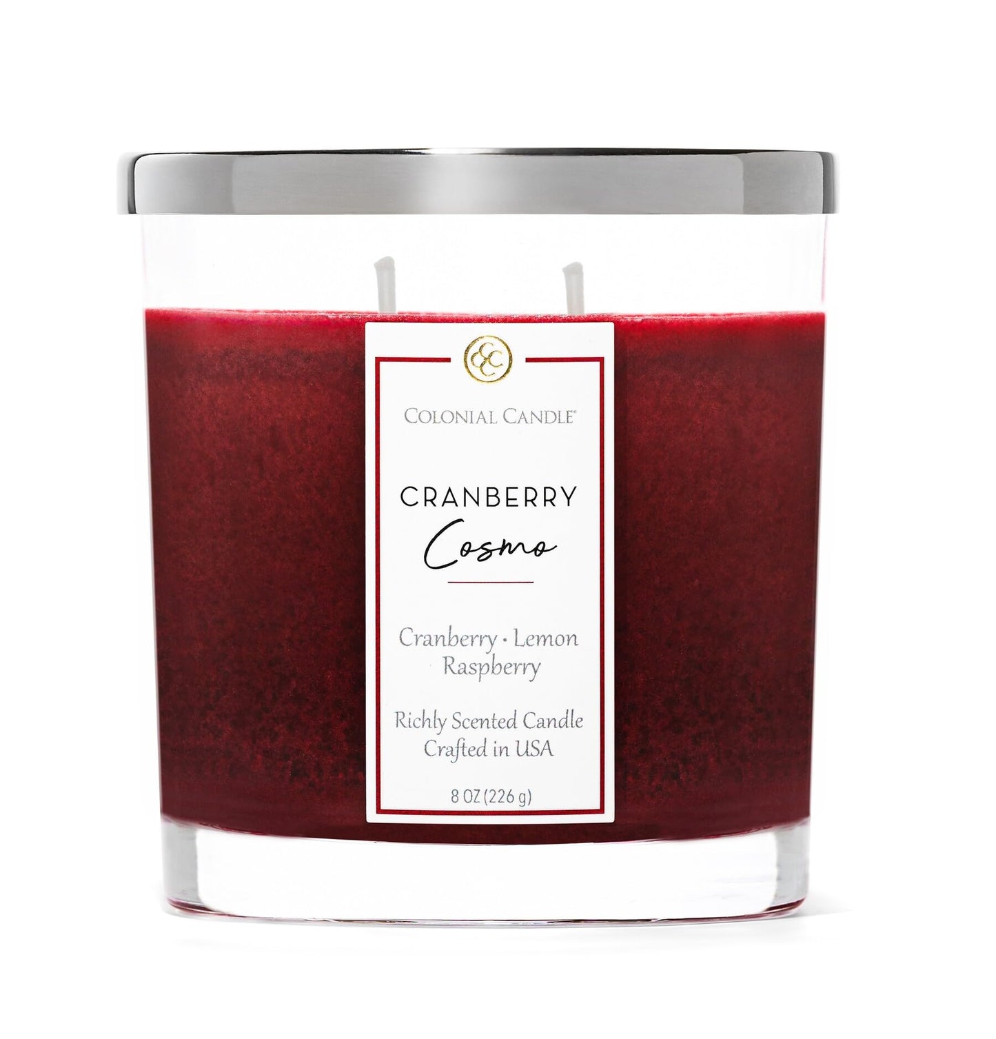 Colonial Candle Cranberry Cosmo Scented Candle Jar, Highly Fragranced Candles for Home Scented, Mottled Wax Candle, 2 Wick, 8 oz - Made in the USA