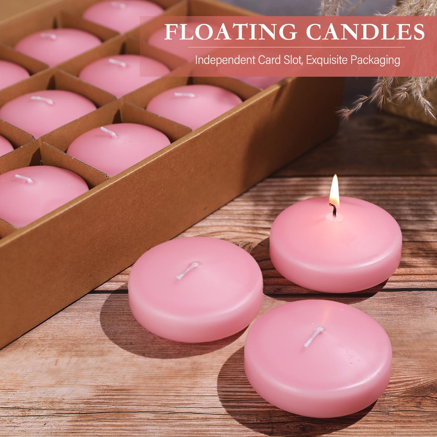 3 inch Floating Candles 8-9 Hours Pink Floating Candle for Centerpieces 36 Packs Unscented Floating Candles 3" Water Candles for Cylinder Vases,Pool,Wedding