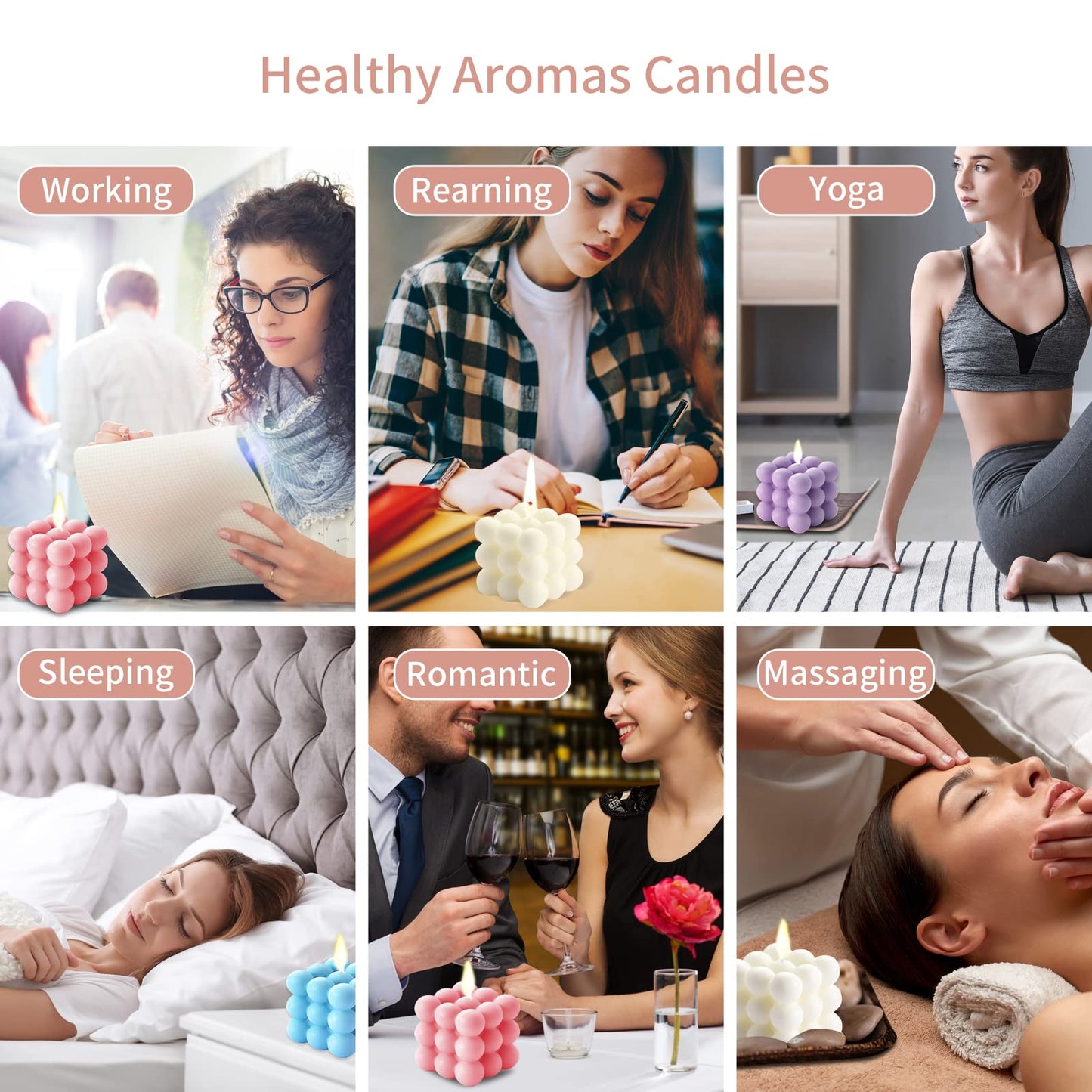 Aokala Scented Bubble Candles Gifts Set for Women, Large Candles for Home Decor Scented, 2 x 5.4 oz Soy Wax Aromatherapy Candles, Cube Aesthetic Candle, Ideal Gifts for Valentines Day, Mother's Day