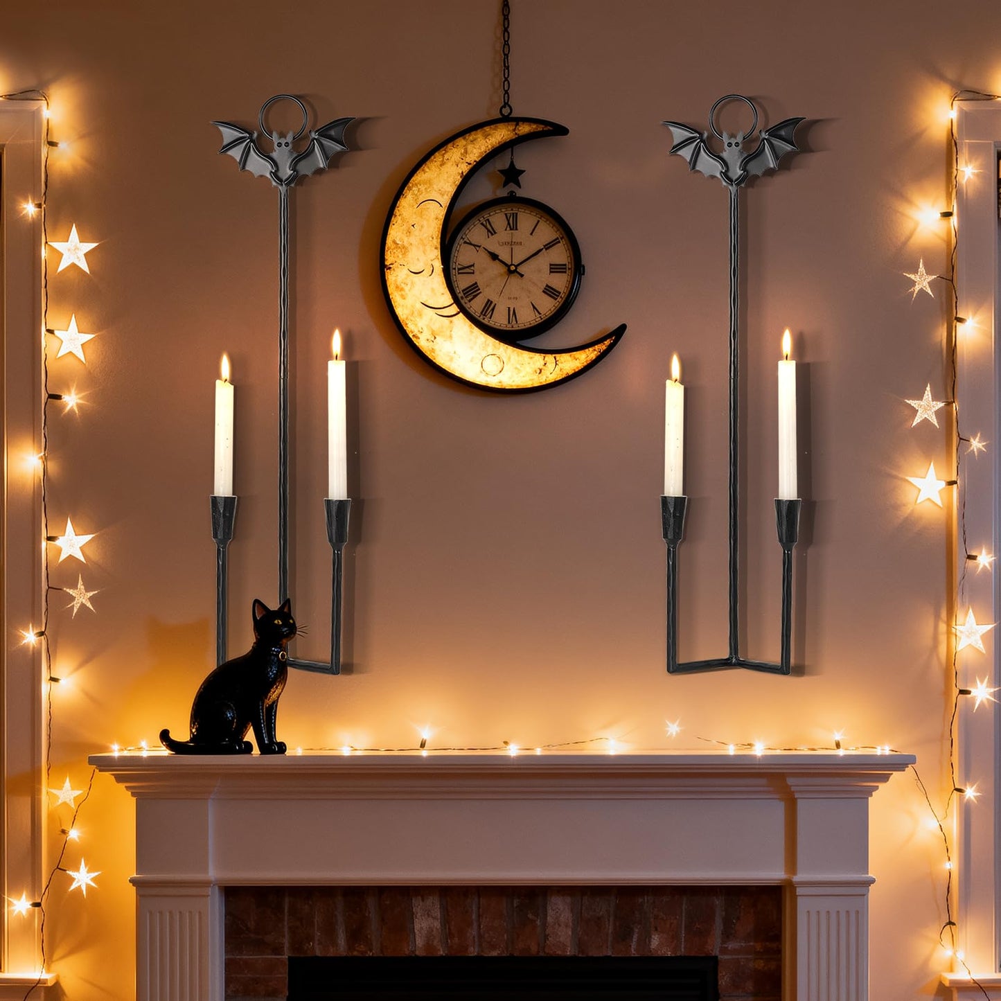 Wall Sconce Candle Holder Metal Hanging Wall Decorations Gothic Bat Wall Light Candle Holder for Home,Living Room, Bathroom, Dining Room, Set of 2（Black