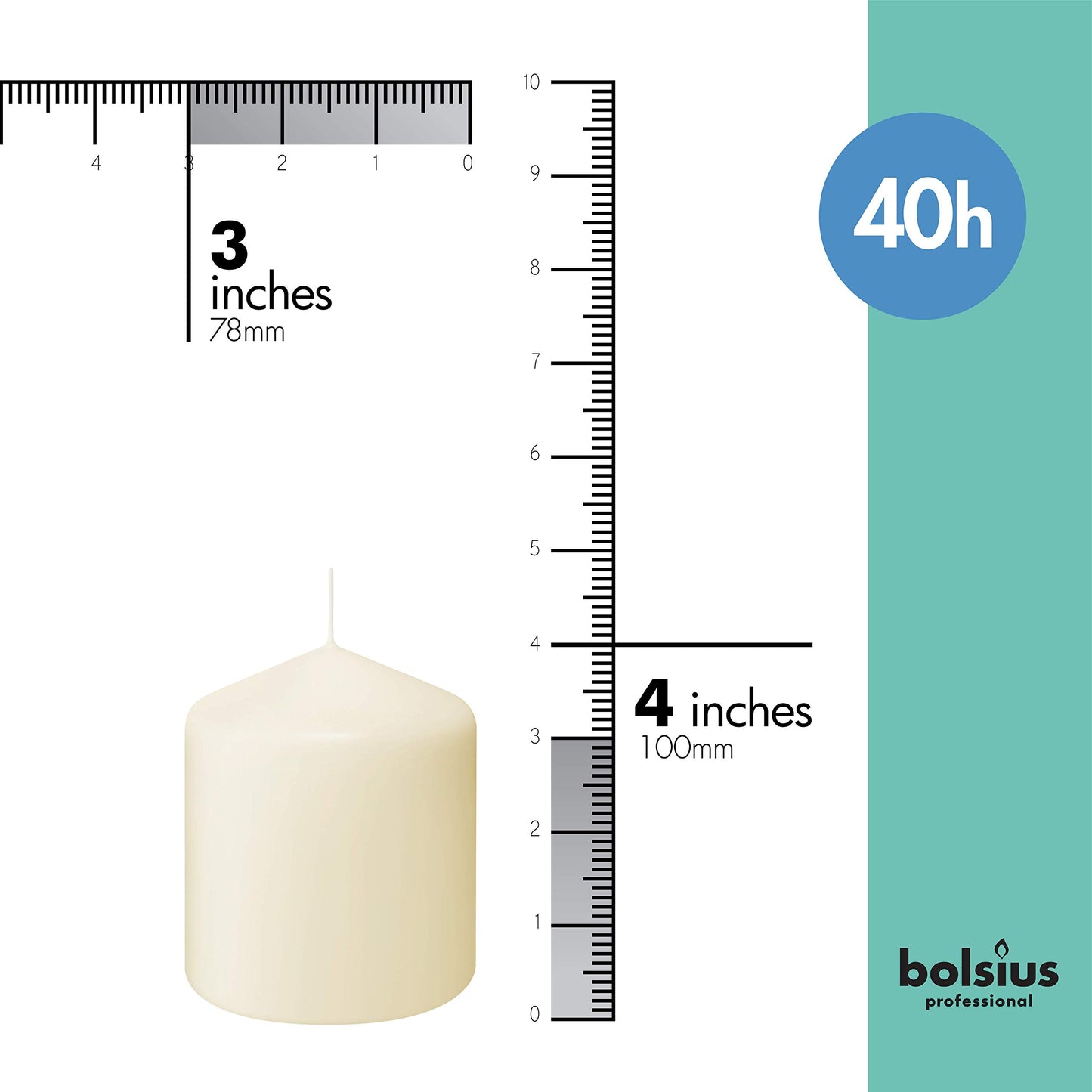 BOLSIUS 6 Ivory Pillar Candles Bulk - 3x4 Inches Candle Set - 40+ Hours Clean Burning - No Palm Oil - 0% Animal Fat - Premium European Quality - Unscented Dripless Restaurant Pillars