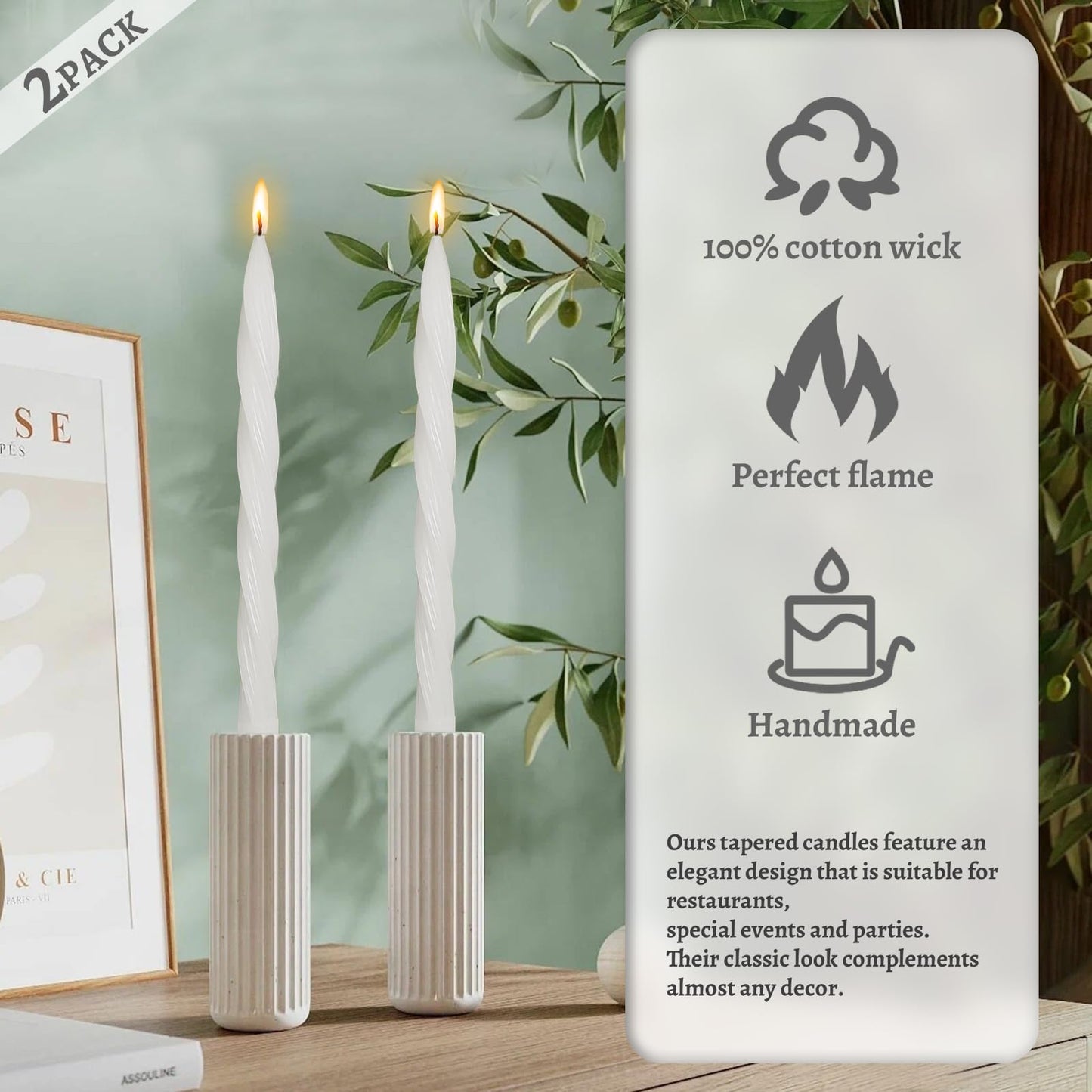 Handmade Unscented Long Spiral Taper Candle White 10 Inch Smokeless Tall Twisted Candlesticks Elegant Design for Home Weddings Festive Seasons Décor