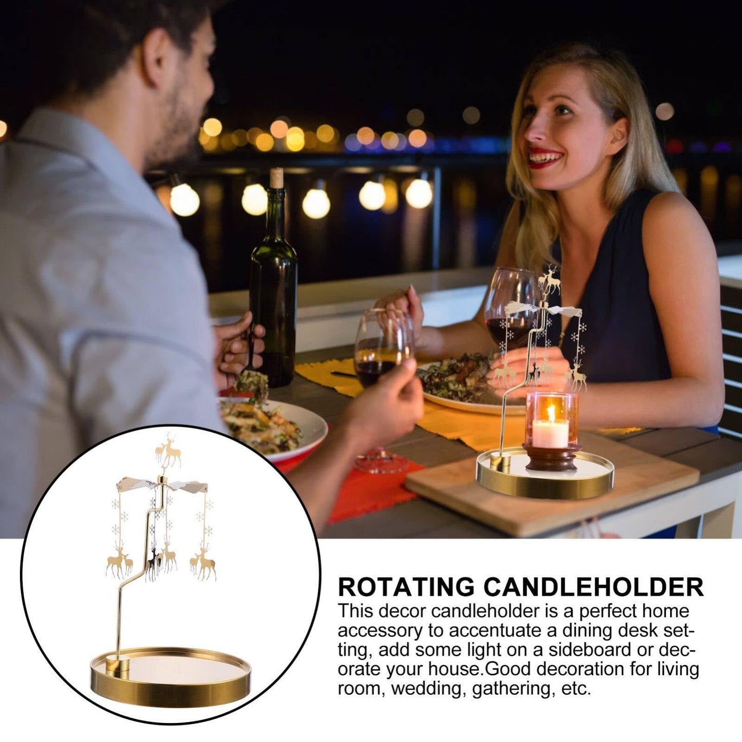 Luxshiny 1pc Romantic Metal Candle Holder Rotating Design for Elegant Table Decor for Home Restaurant Wedding and Holiday Gatherings