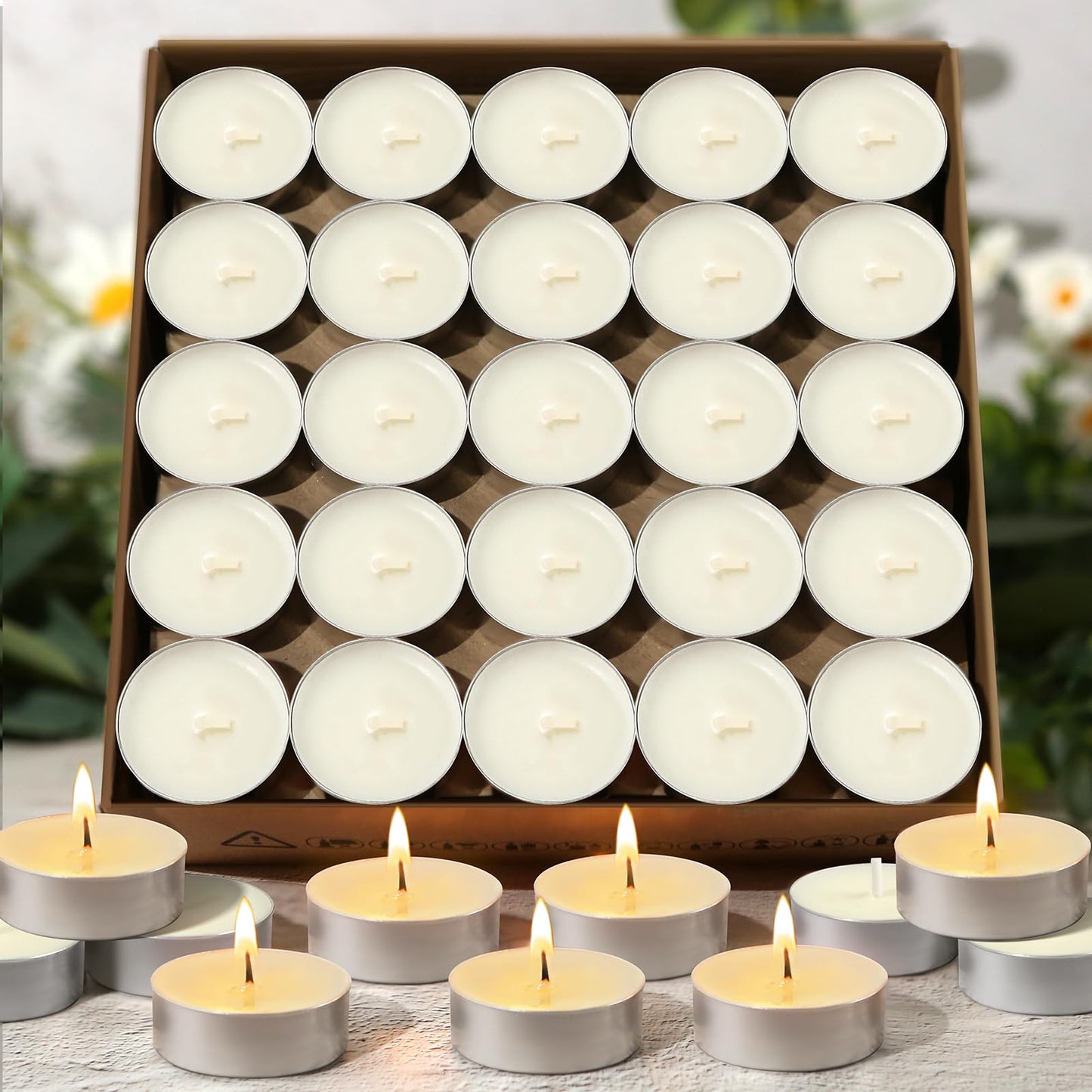 Soy Tea Lights Candles 100 Pack,4 Hours Long Burning-Natural Soy Wax Tealights Candles,Paraffin-Free,Unscented,Clean Burn Tea Lights Votive Candle Bulk for Weddings,Dinner