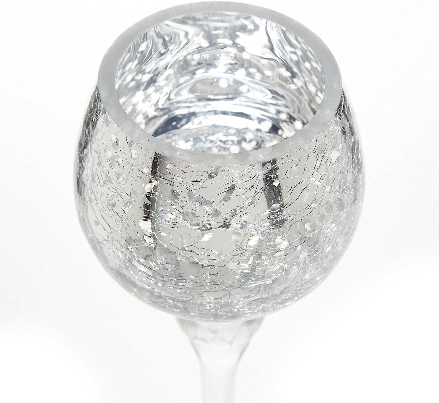 Hosley 3 Sets Crackle Metallic Glass Tealight Holders Set /3-12 Inch, 10 Inch, 9 Inch Ideal for Weddings Special Events Parties Also Makes a Great Gift