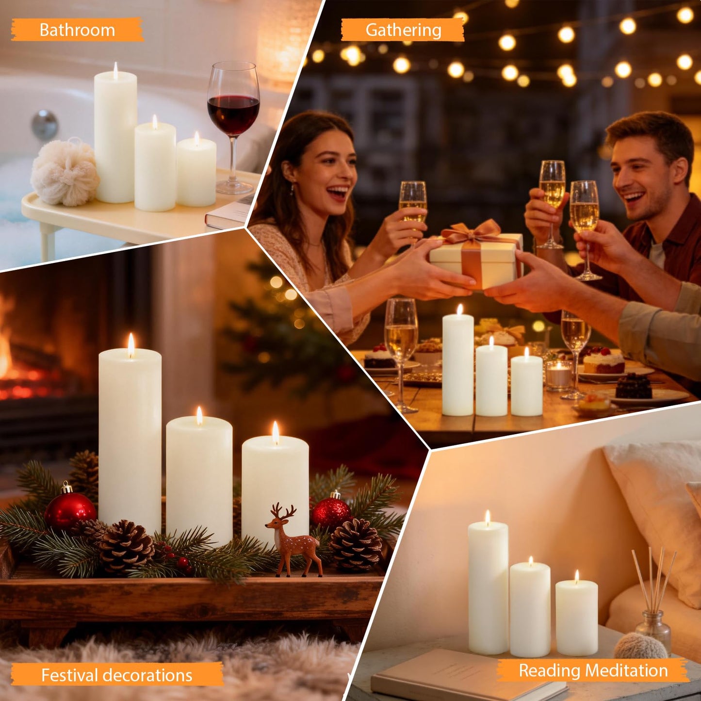 Trxvxo White Pillar Candles, 6-Pack Bulk Set in 3 Sizes (3, 6 & 8 Inch - 2 Each). Dripless, Unscented & Smokeless Hurricane Candles for Weddings, Parties & Home Decor.