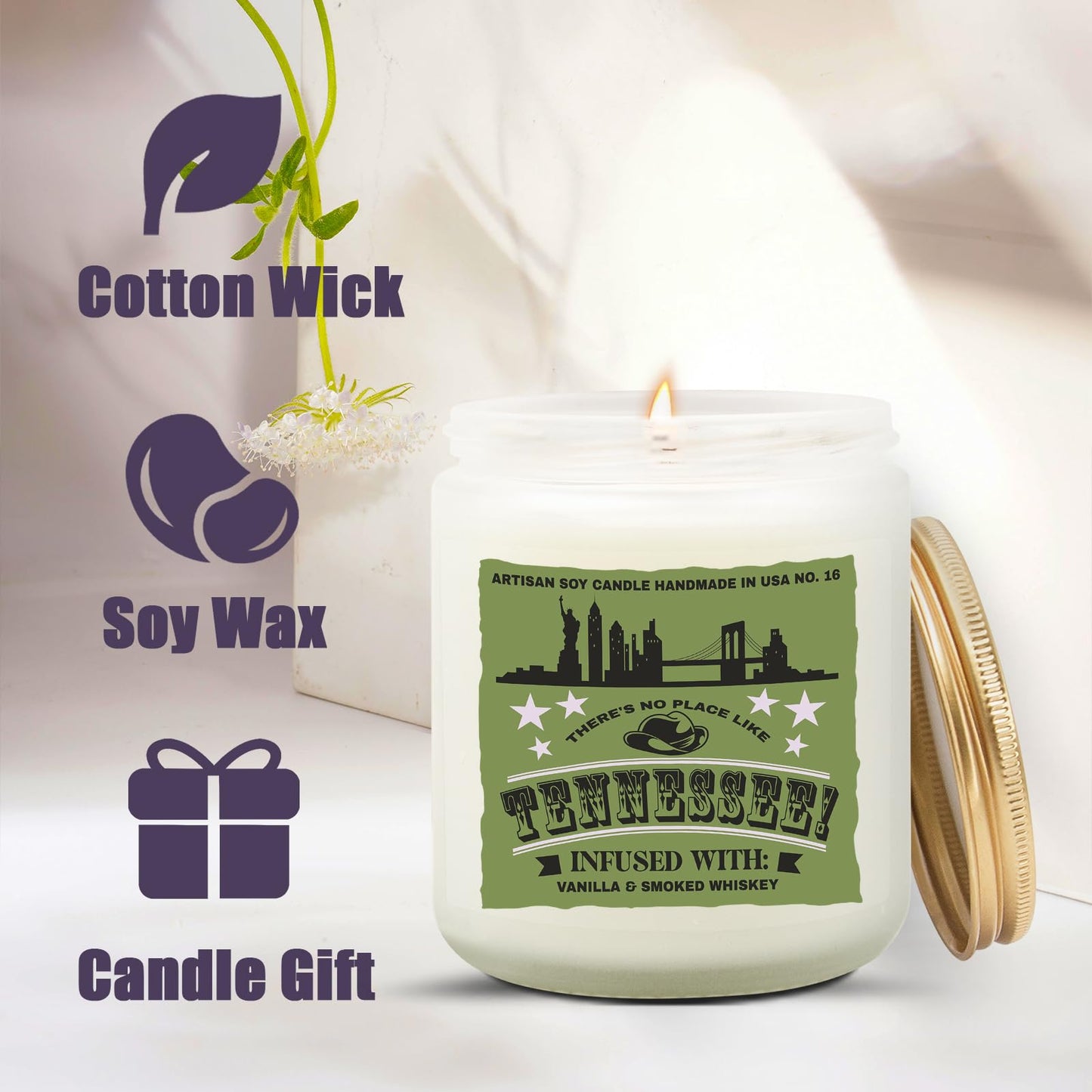 Goiicoln Tennessee Candle Gift, Tennessee Souvenirs Scented Candles for Home, Tennessees Decor, Tennessees State Gifts Personalized Candle, Best Friends Christmas Tennessee Gift, 60 Hours Burn