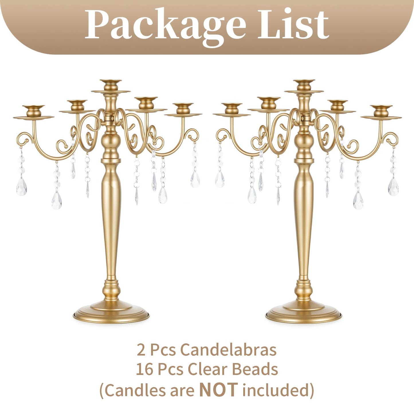 Sziqiqi Wedding Candelabra Table Centerpiece: 5 Arm Candelabras for Candlesticks - Gold Candle Holder Set of 2 for Christmas Engagement Birthday Party Event