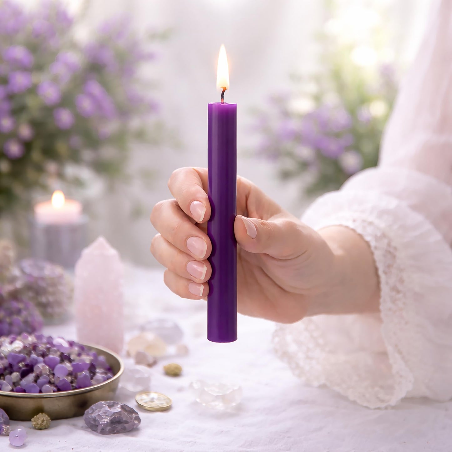 SOUL STICKS Confidence Magic Spell Color Chime Candles 20 Pack - Ideal for Altar, Rituals, Ceremonies, Meditation Purple Taper Candle for Witchcraft Supplies, Wiccan Supplies, Candles Clearance