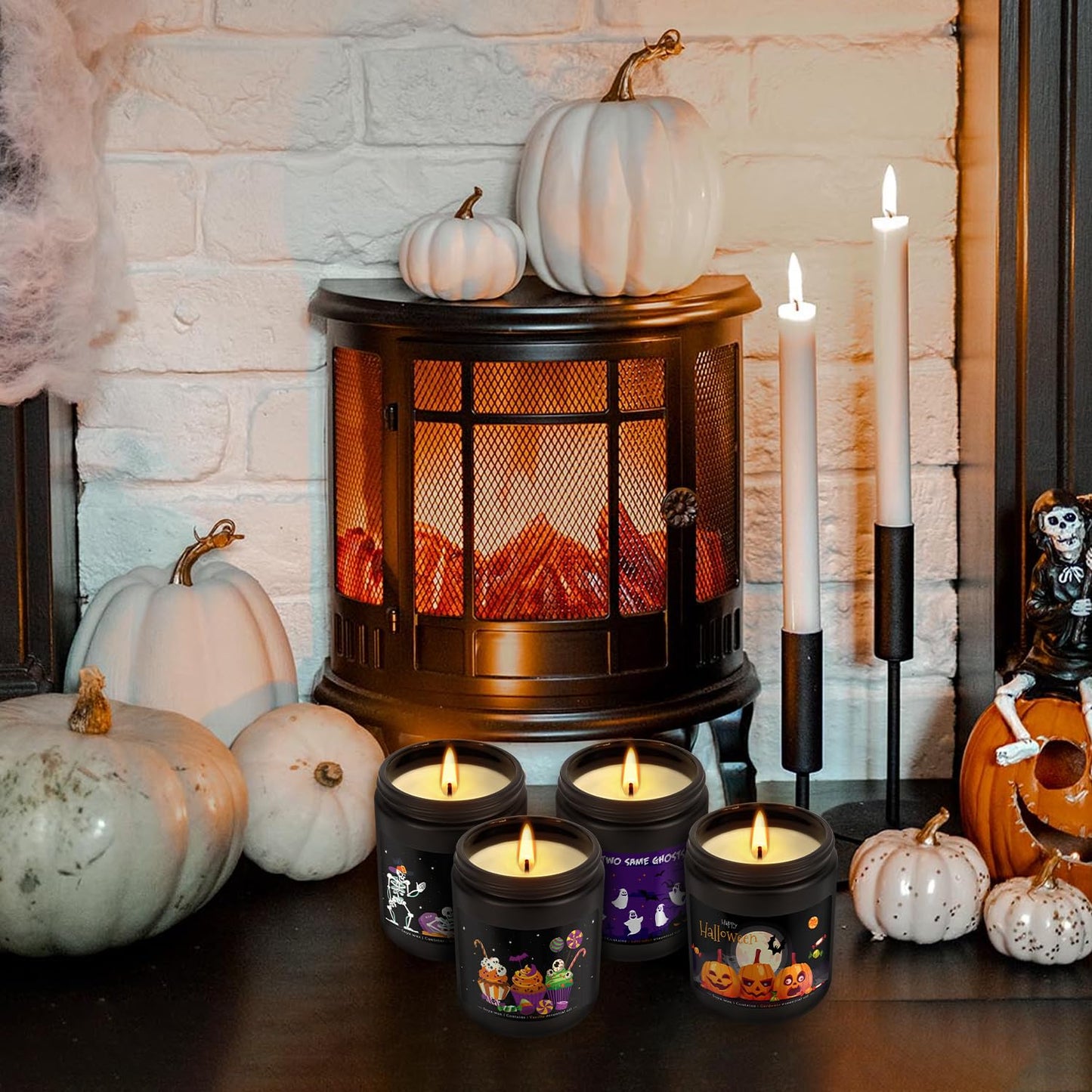 CLTNIKET Halloween Scented Candle Set, 4-Pack 7oz Soy Wax Candles with 4 Fragrances, Long-Lasting Burning for Halloween, Christmas, Home Decor, Rituals & Themed Parties.