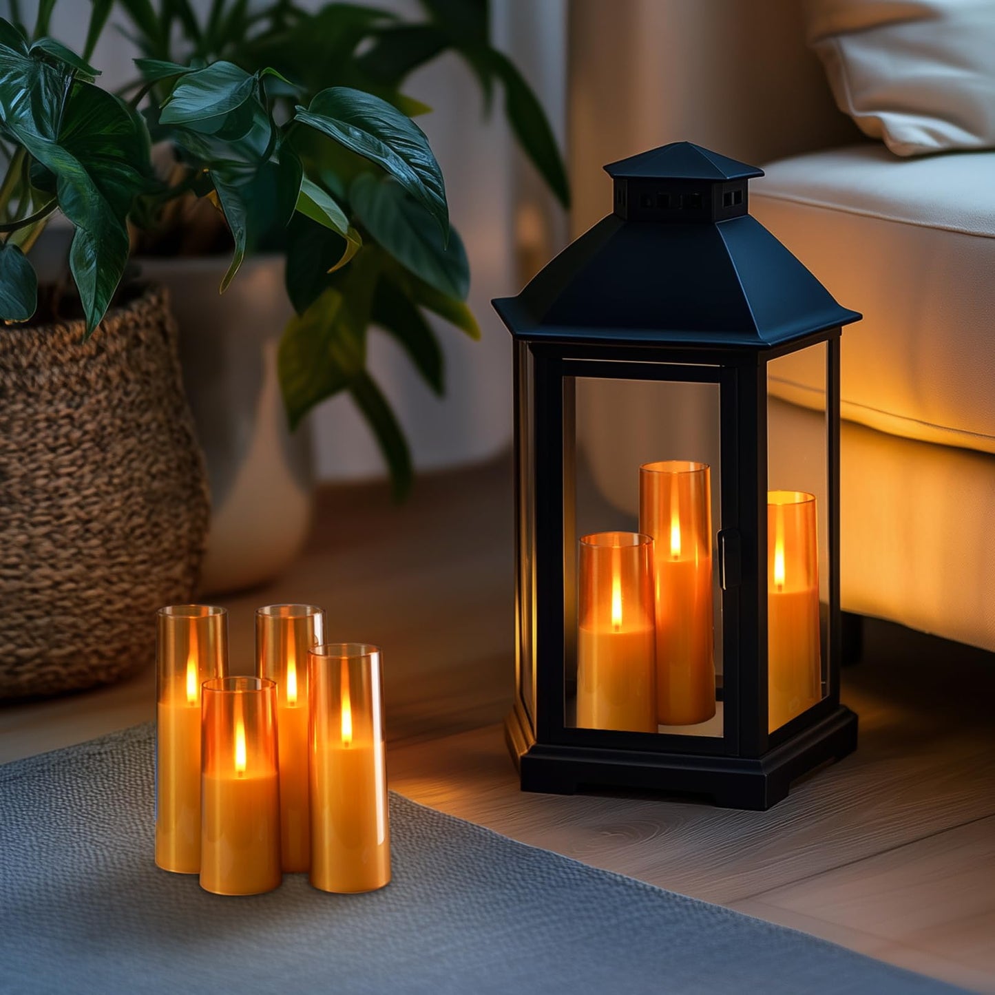 Homemory Amber Flameless Battery Operated LED Candles with Remote Control, Flickering Pillar Candles, 7-Piece Set for Multi-Use Decor, Timer Function Included