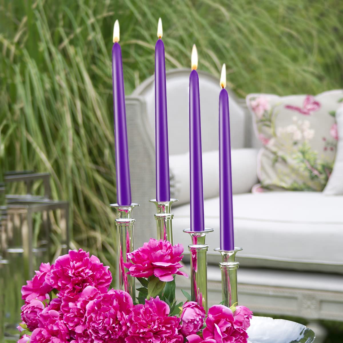 20 Pcs Purple Taper Candles for Home Decoration, 10×7/8 Inch Dripless Candlesticks, Great for Dinner Party Meditation and Emergency