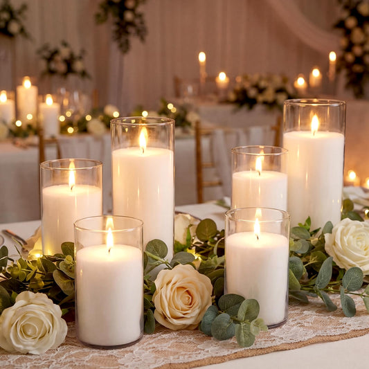 Gerrii 5lb Wedding Pearled Candles Sand and Wicks 6 Cylinder Glass Vase Weddings Centerpiece Refillable DIY Sands Candle Wedding Sand Ceremony Kit Gift for Bridal Shower Home Decor Holiday Party Gift