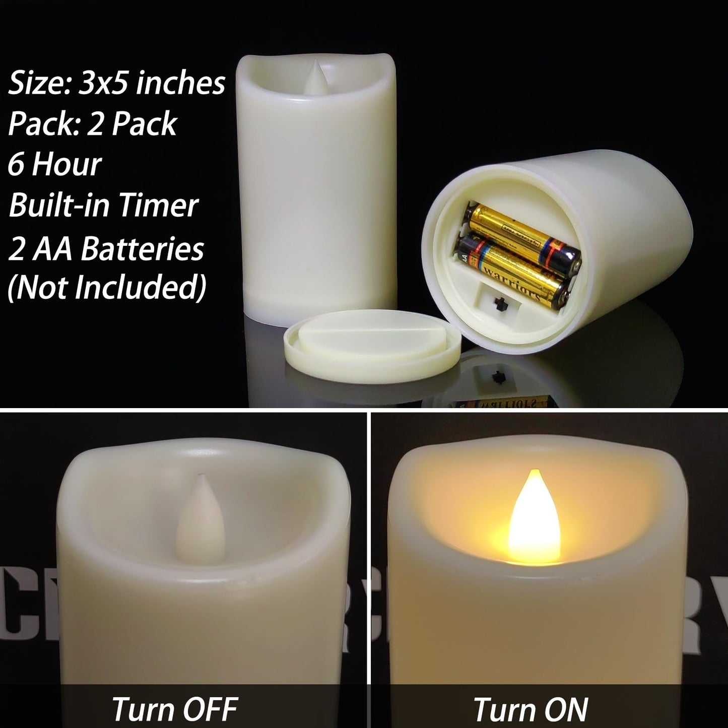 2 Pack Outdoor Battery Operated Candles with Timer (3x5 Inch) Waterproof Flameless Flickering Pillar Candles Plastic LED Fake Candle for Halloween Christmas Decoration Outside Lantern Festival Decor
