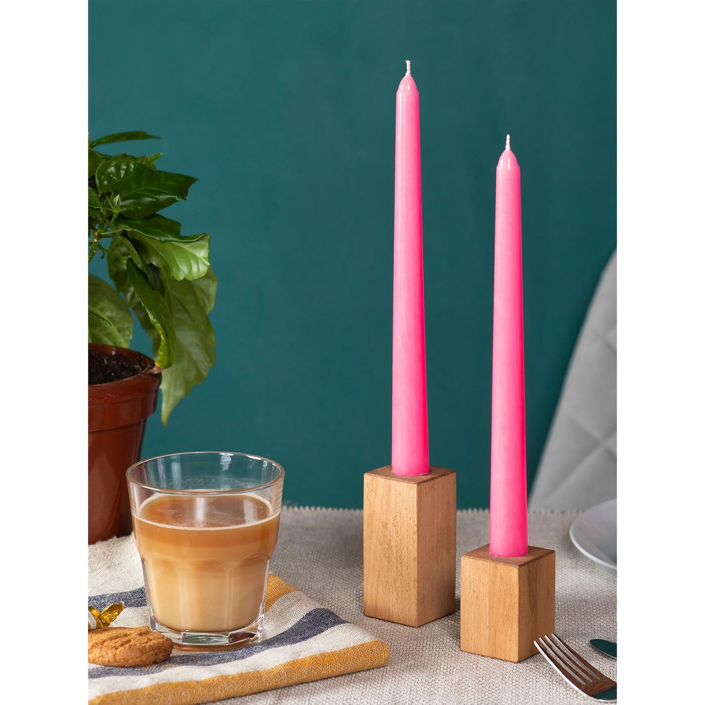 CANDWAX 8 inch Pink Taper Candles Pack of 4 - Unscented Smokeless Dripless Tall Candlesticks - Perfect as Easter Candles and for Holidays, Ordinary Dinners and Special Occasions - Pink Candle Sticks